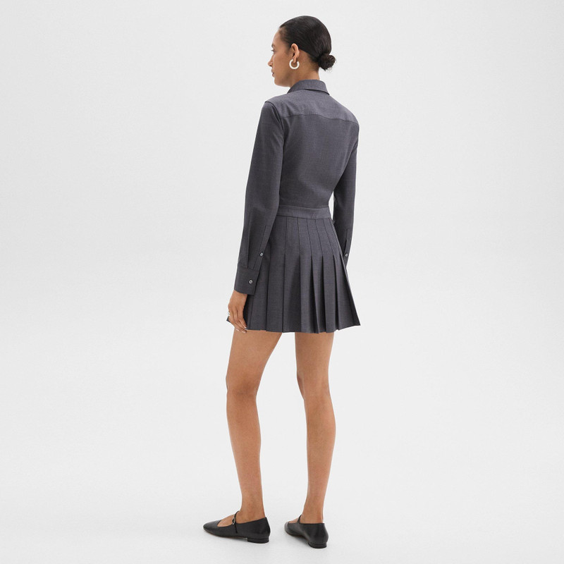 Theory Pleated Mini Shirt Dress in Stretch Wool-Blend outlook