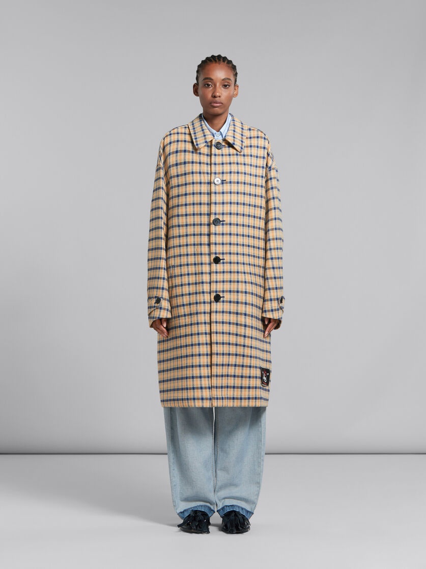 BLUE AND YELLOW CHECKED WOOL REVERSIBLE COAT - 2