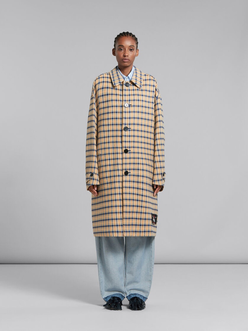 Marni BLUE AND YELLOW CHECKED WOOL REVERSIBLE COAT outlook