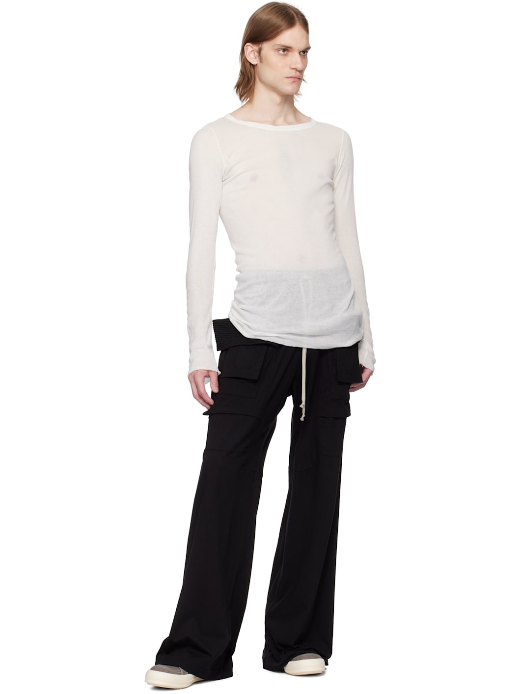 Black Hollywood Creatch Wide Drawstring Cargo Pants - 4