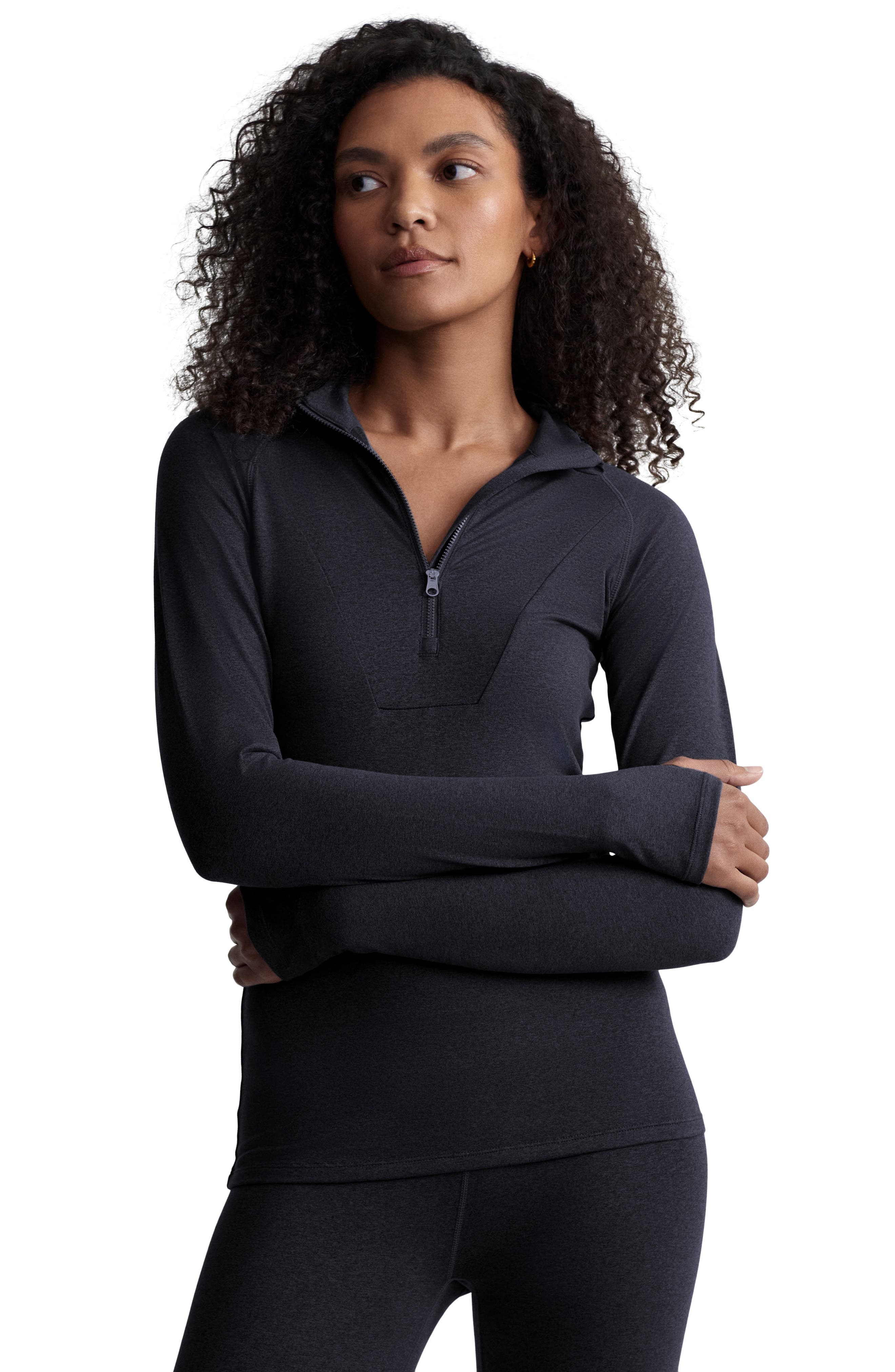 Varley Always Warm Base Layer Half Zip Top in Black Marl at Nordstrom - 6