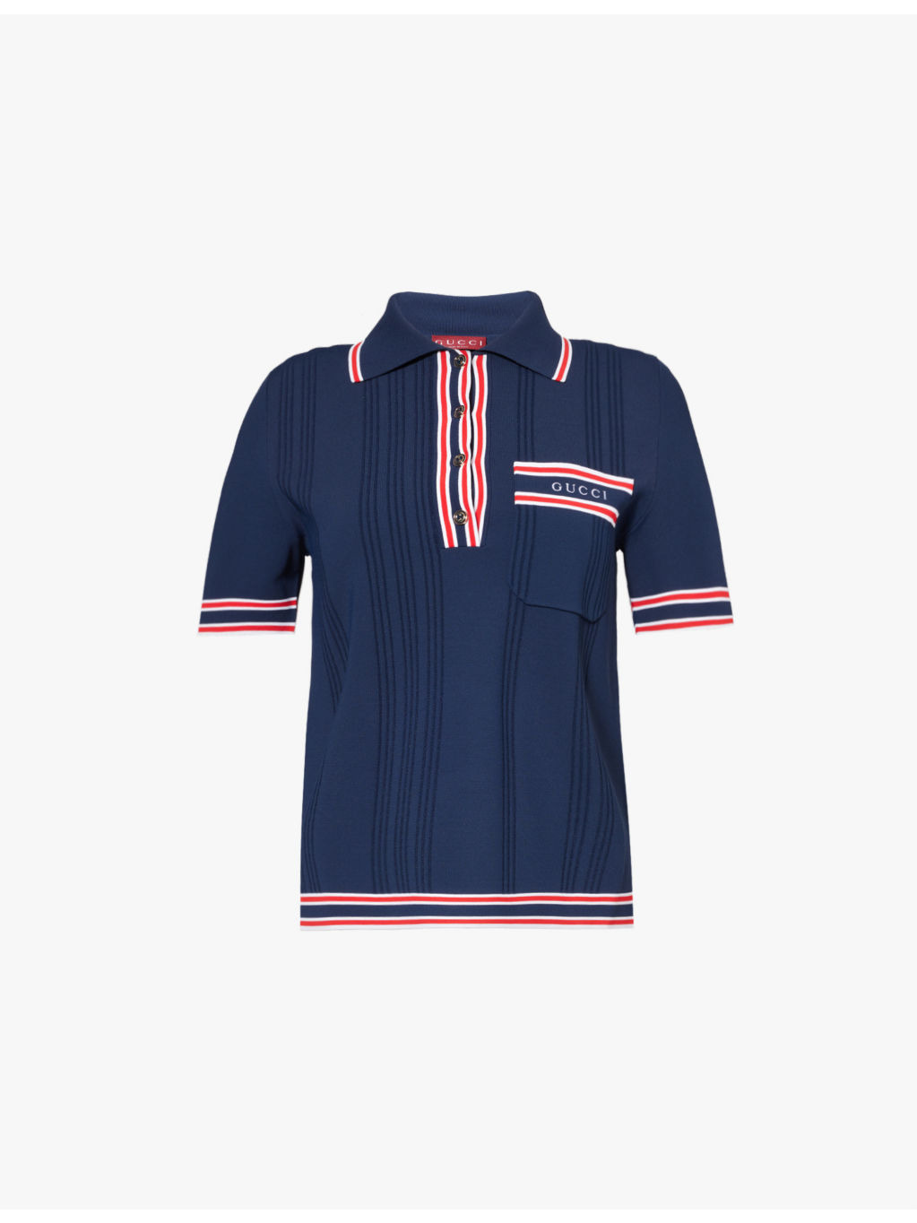 Brand-embroidered short-sleeved woven-blend polo shirt - 1