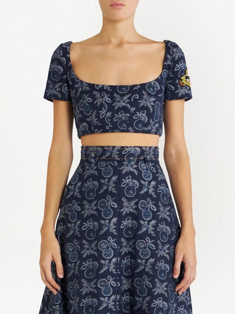 floral-jacquard crop top - 3