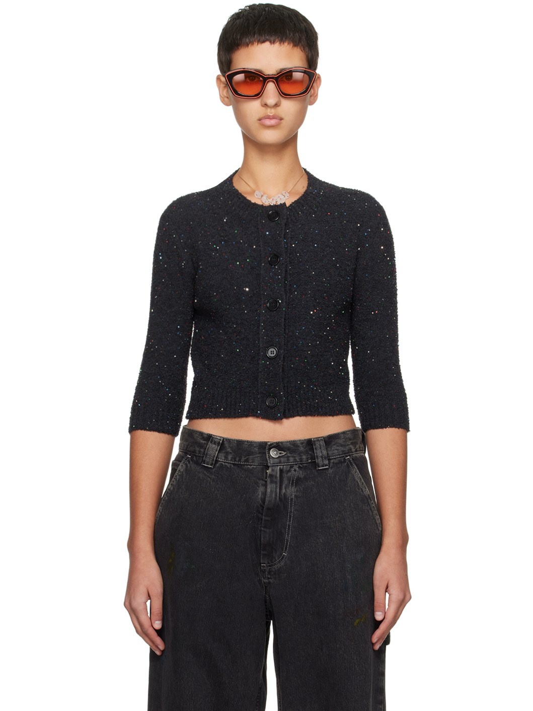 Black Sequinned Cardigan - 1