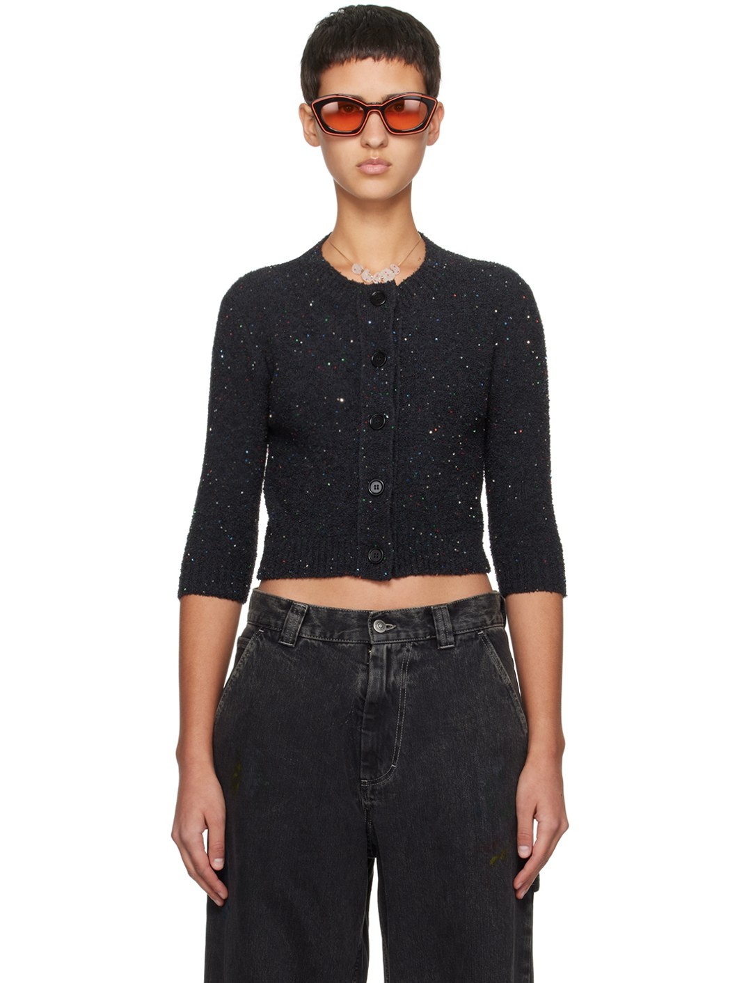 Black Sequinned Cardigan - 1