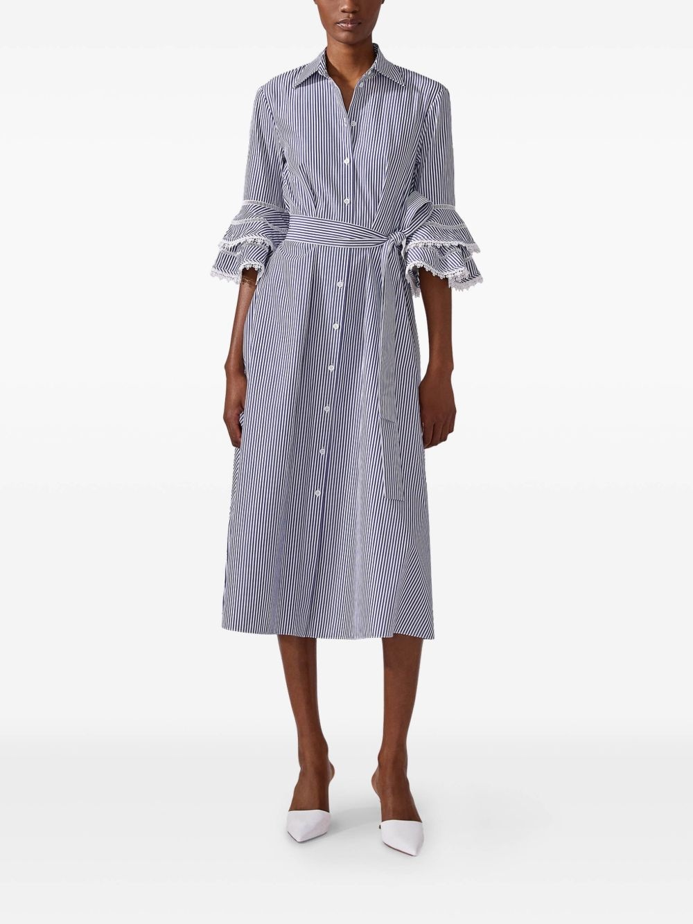 lace-trim striped shirt dress - 2