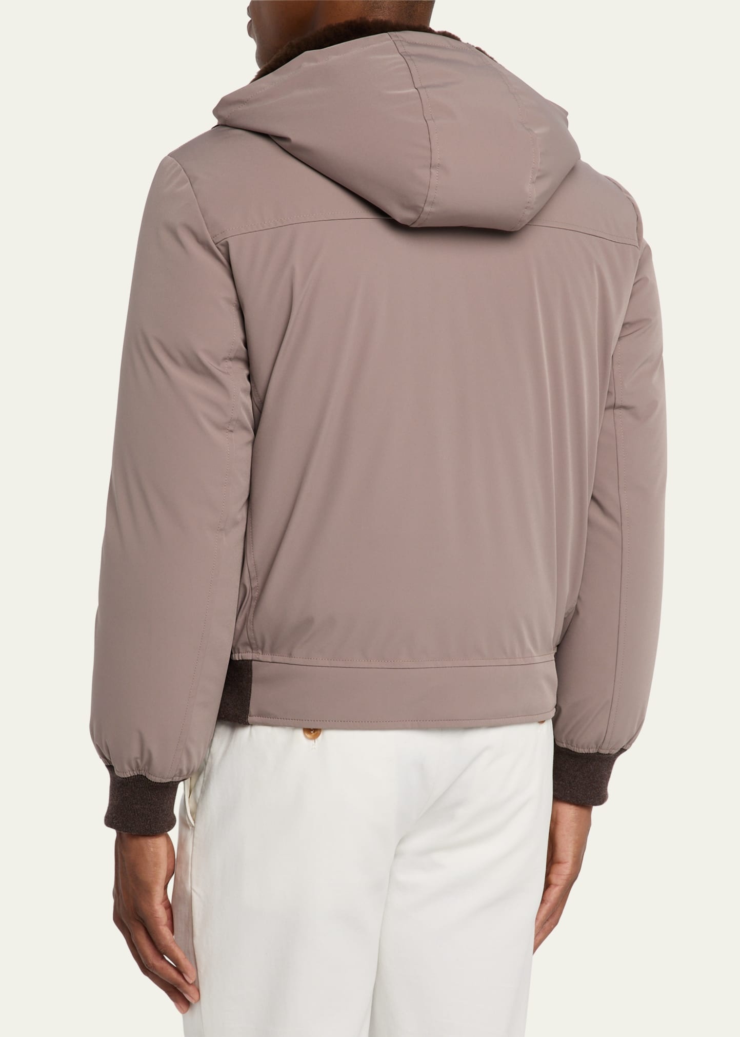 Men's Full-Zip Nylon and Shearling Jacket with Detachable Hood - 3
