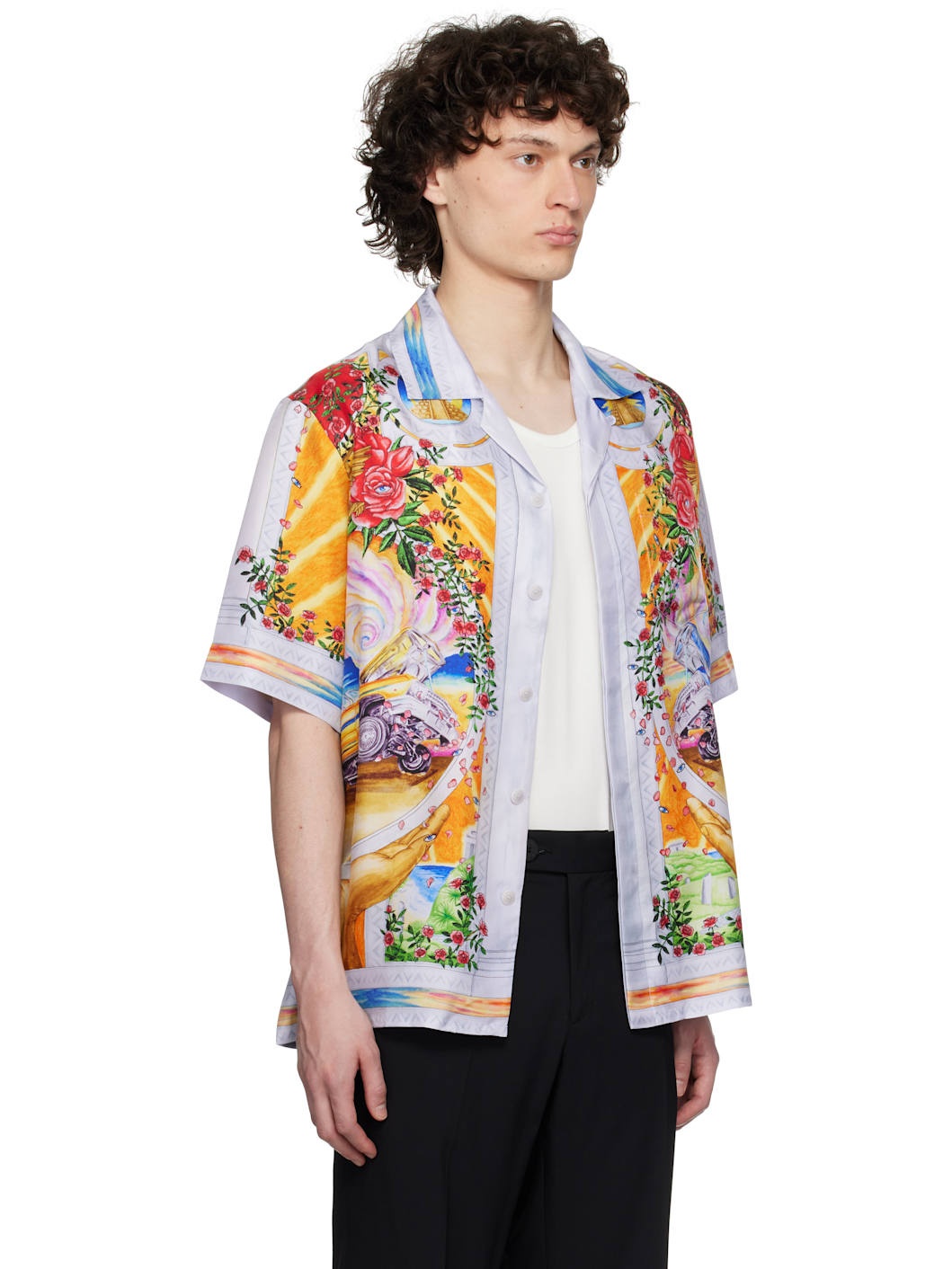 Multicolor 'La Tornade De Rose' Short Sleeve Silk Shirt - 2