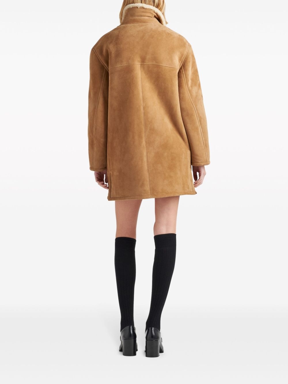 shearling-trim suede coat - 3