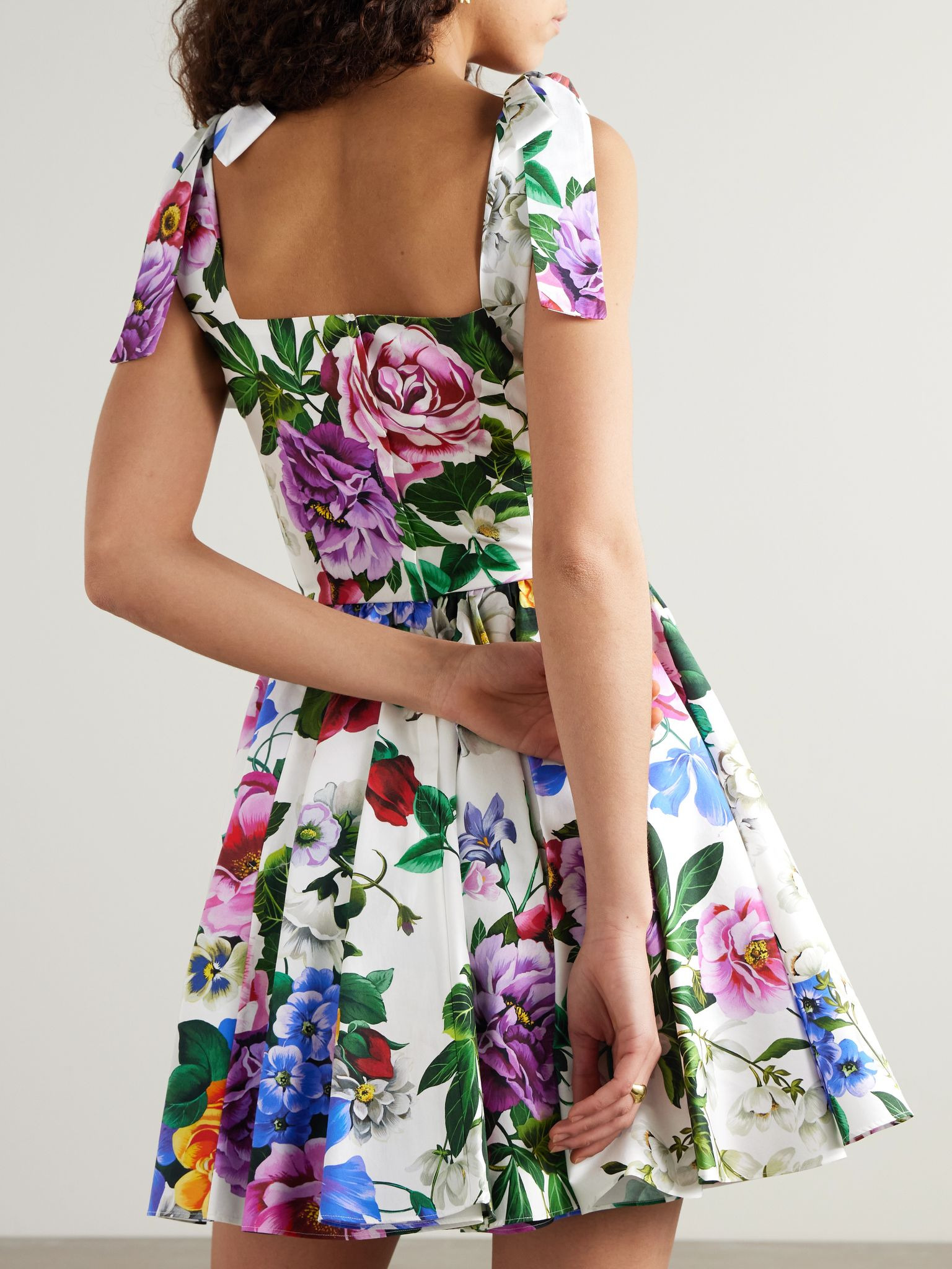 Floral-print cotton-blend poplin mini dress White - 3