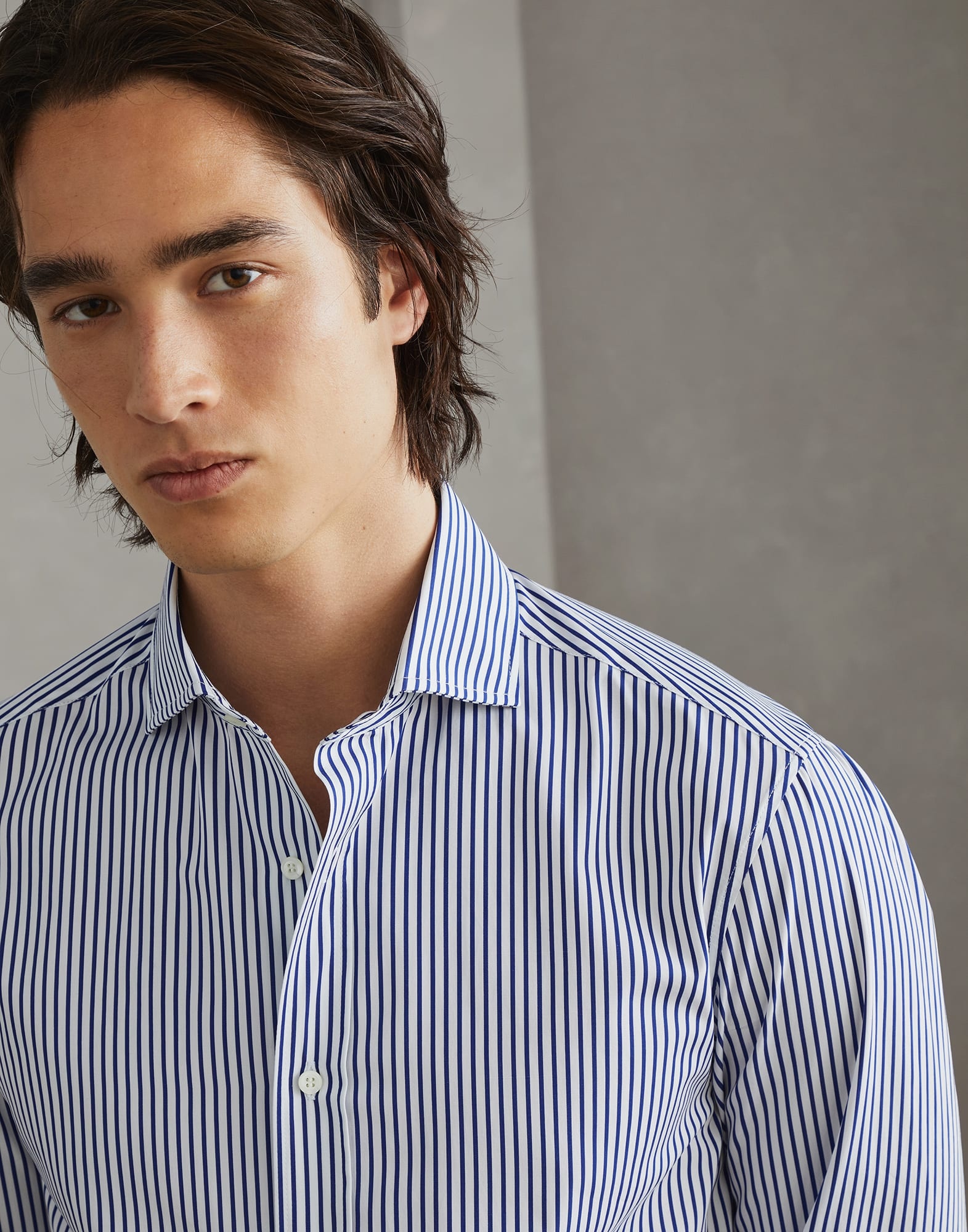 Striped poplin slim fit shirt with spread collar - 3