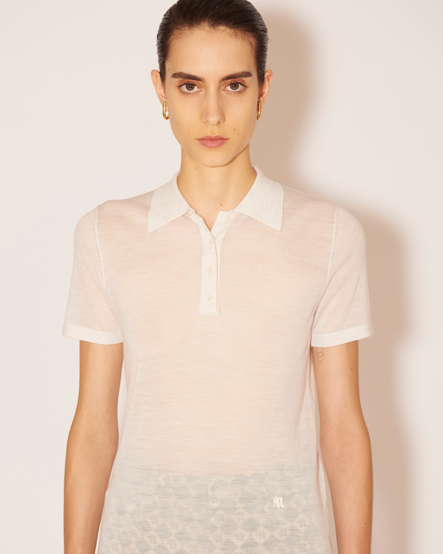 HATTI - Superfine merino polo shirt - Creme - 5