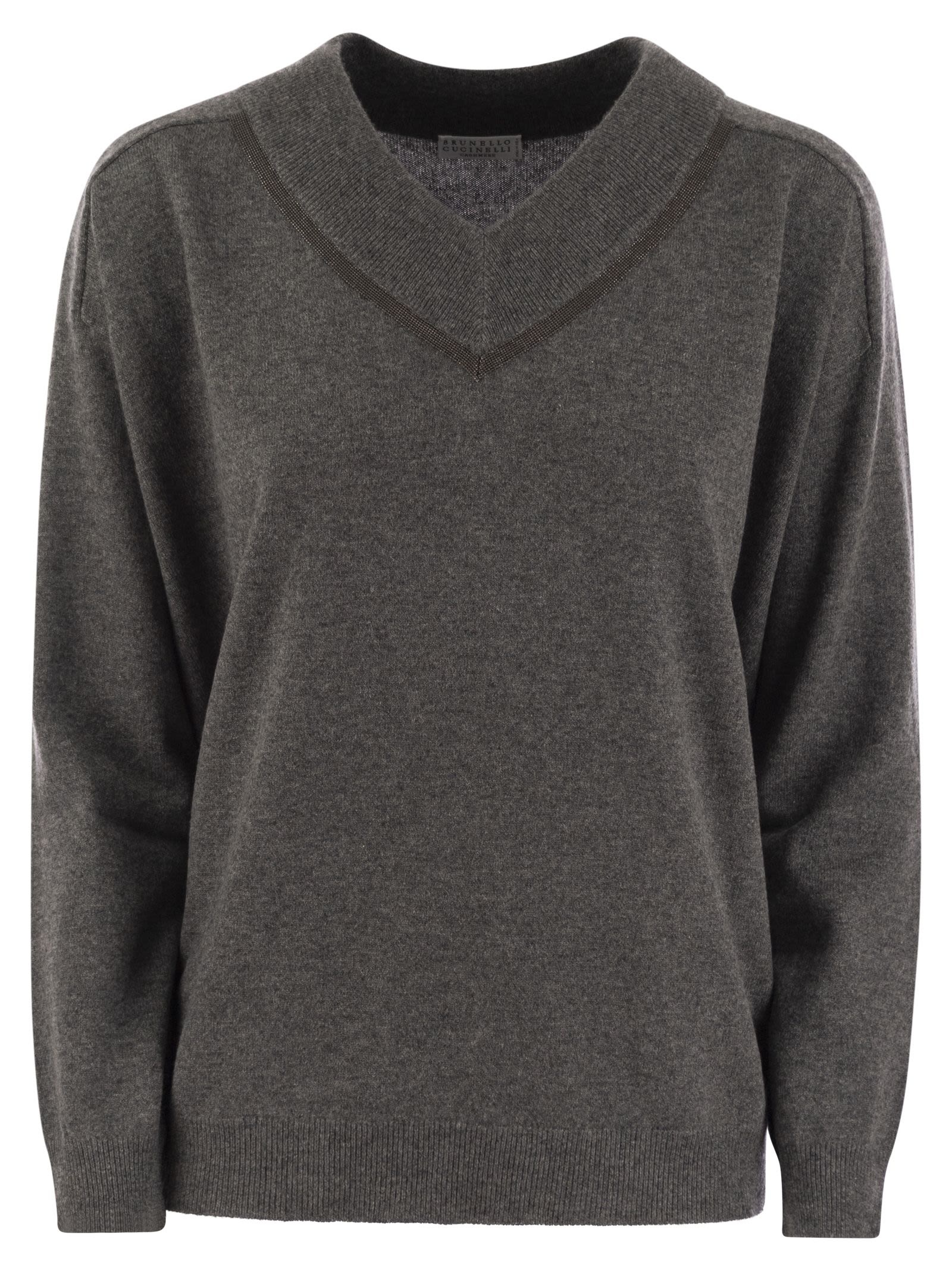 Brunello Cucinelli Women Cashmere Sweater With Shiny Neckline - 1