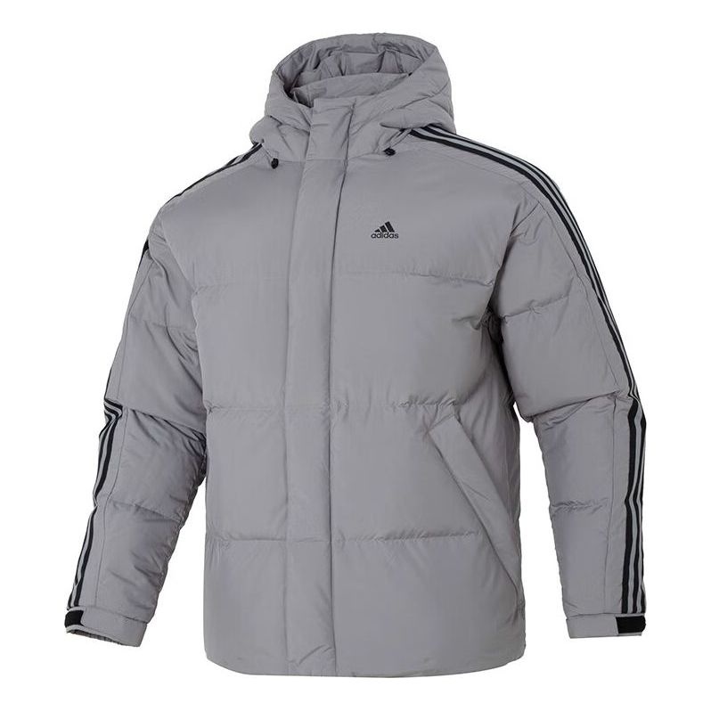 adidas 3-Stripe Puff Down Coat 'Gray Black' IT8733 - 1