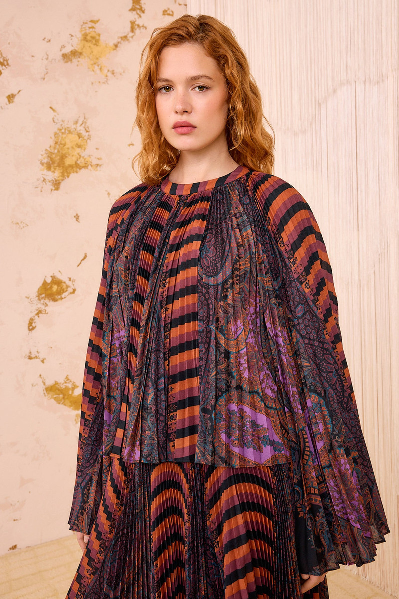 ULLA JOHNSON Ella Pleated Bell Sleeve Blouse outlook