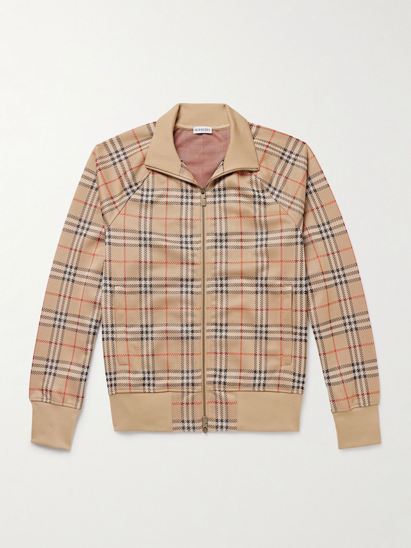 Checked Jacquard-Knit Zip-Up Sweatshirt Sand 1