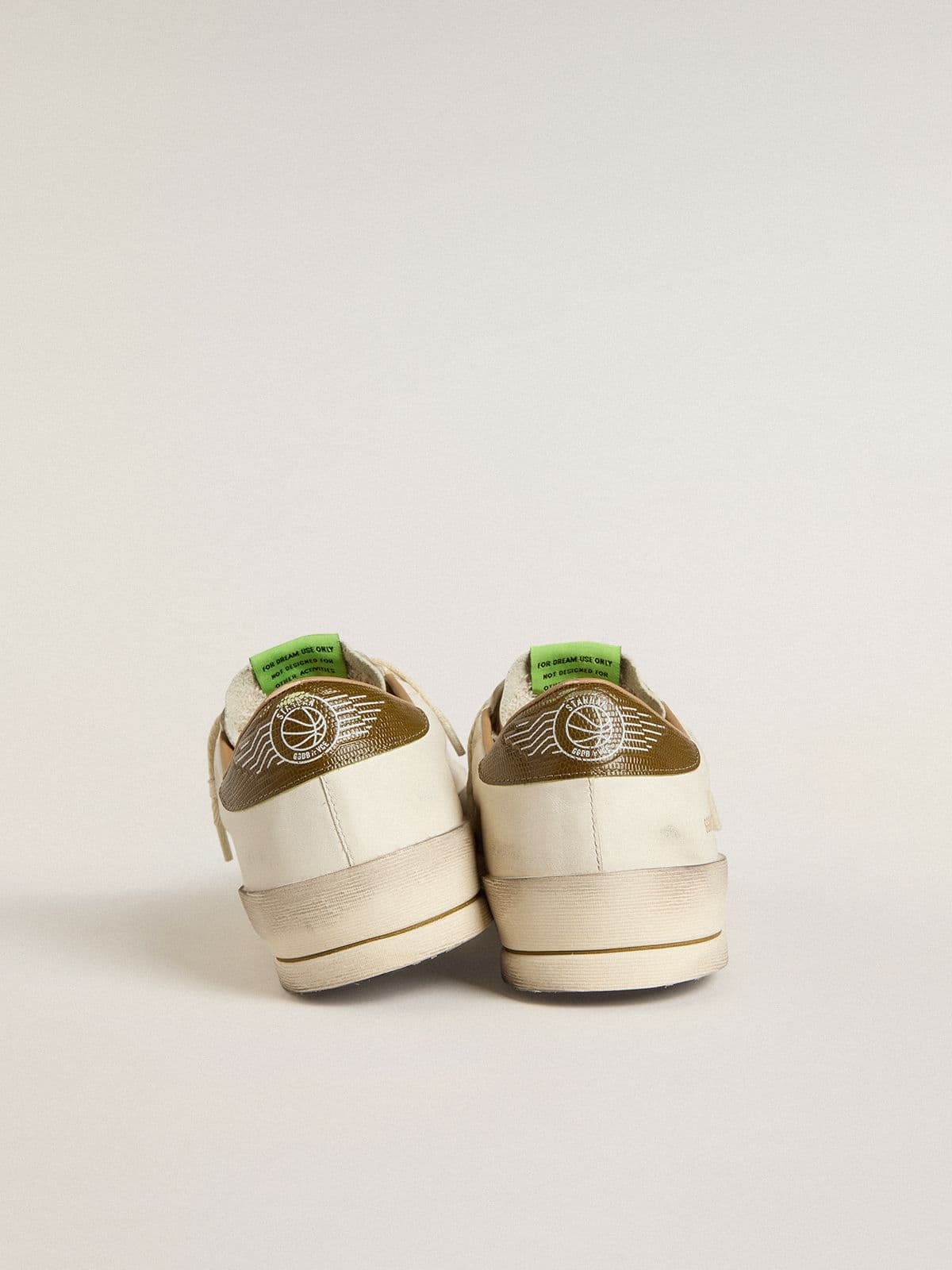 Men's Stardan in white leather with military-green snake-print leather star and heel tab - 4