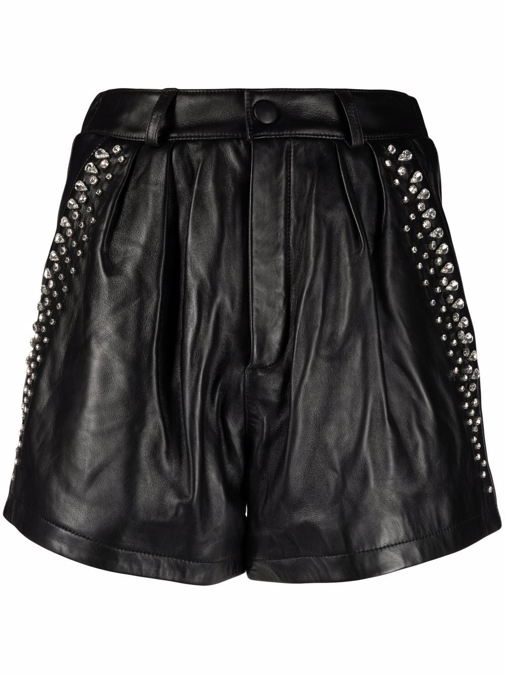 crystal-embellished leather shorts - 1