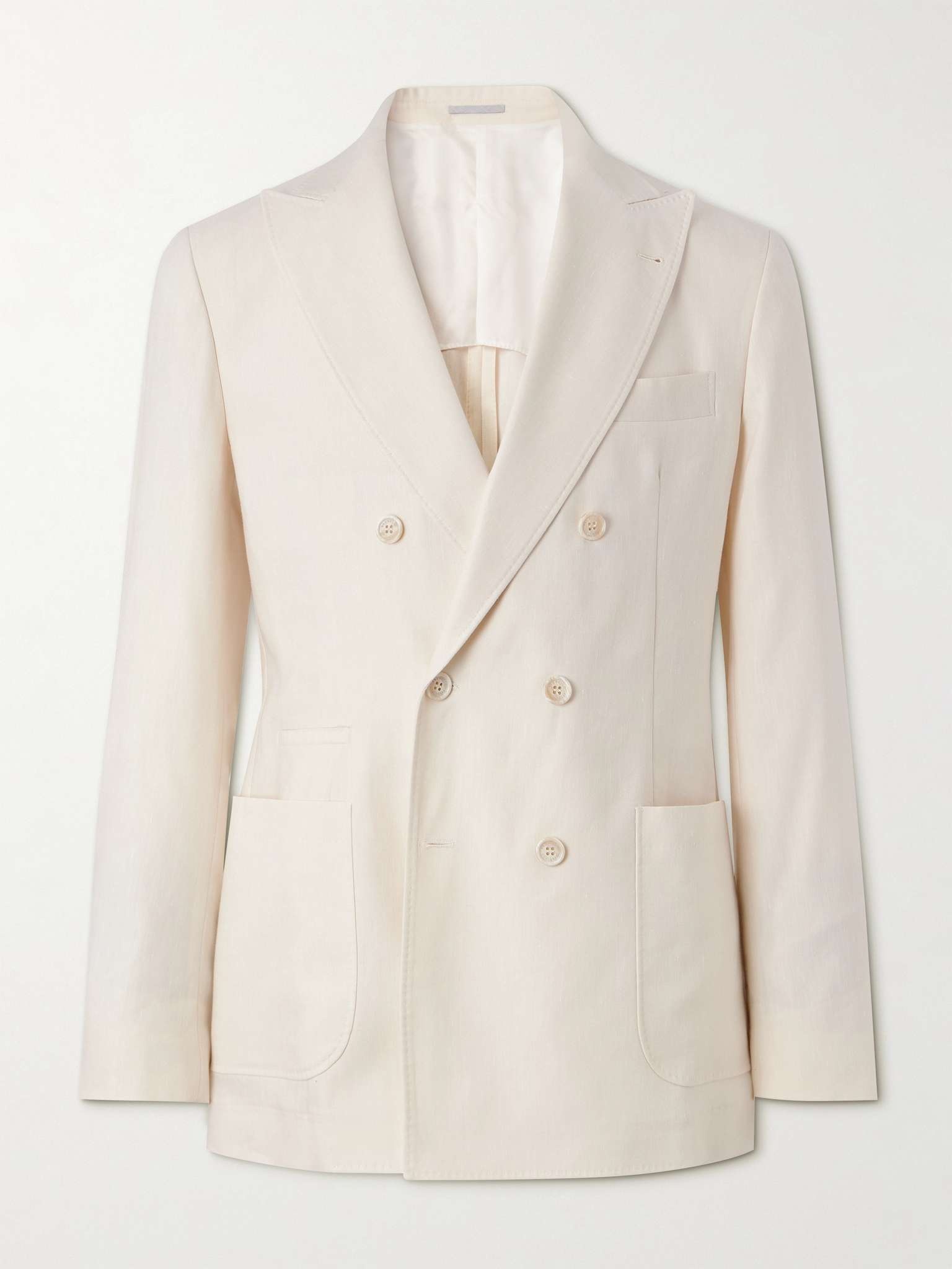 Double-Breasted Linen and Wool-Blend Suit Jacket - 1