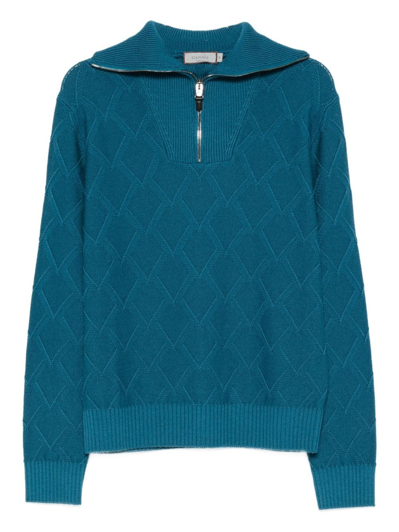 diamond-pattern zip-neck sweater 1