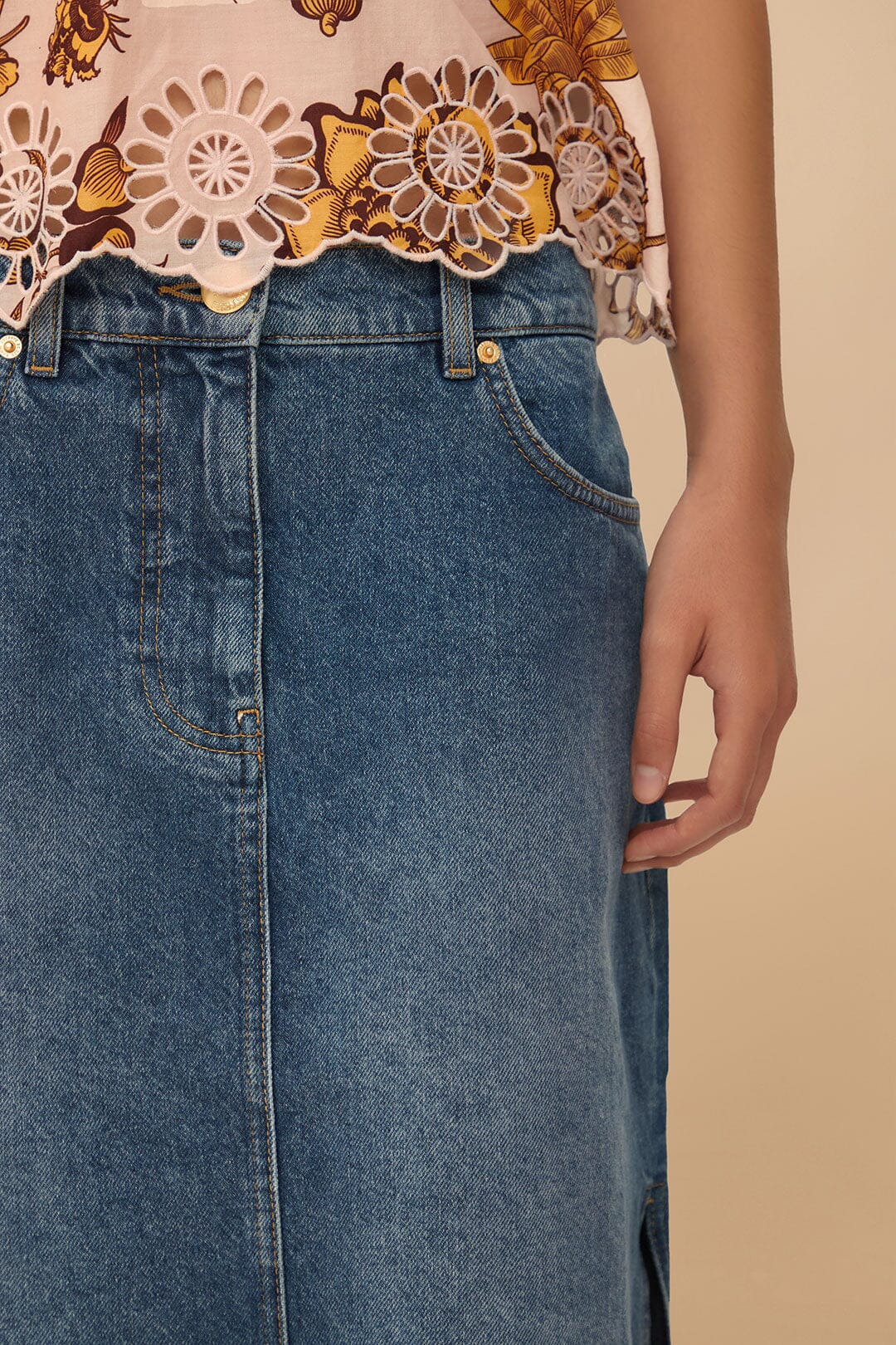 Denim Side Slit Maxi Skirt - 5