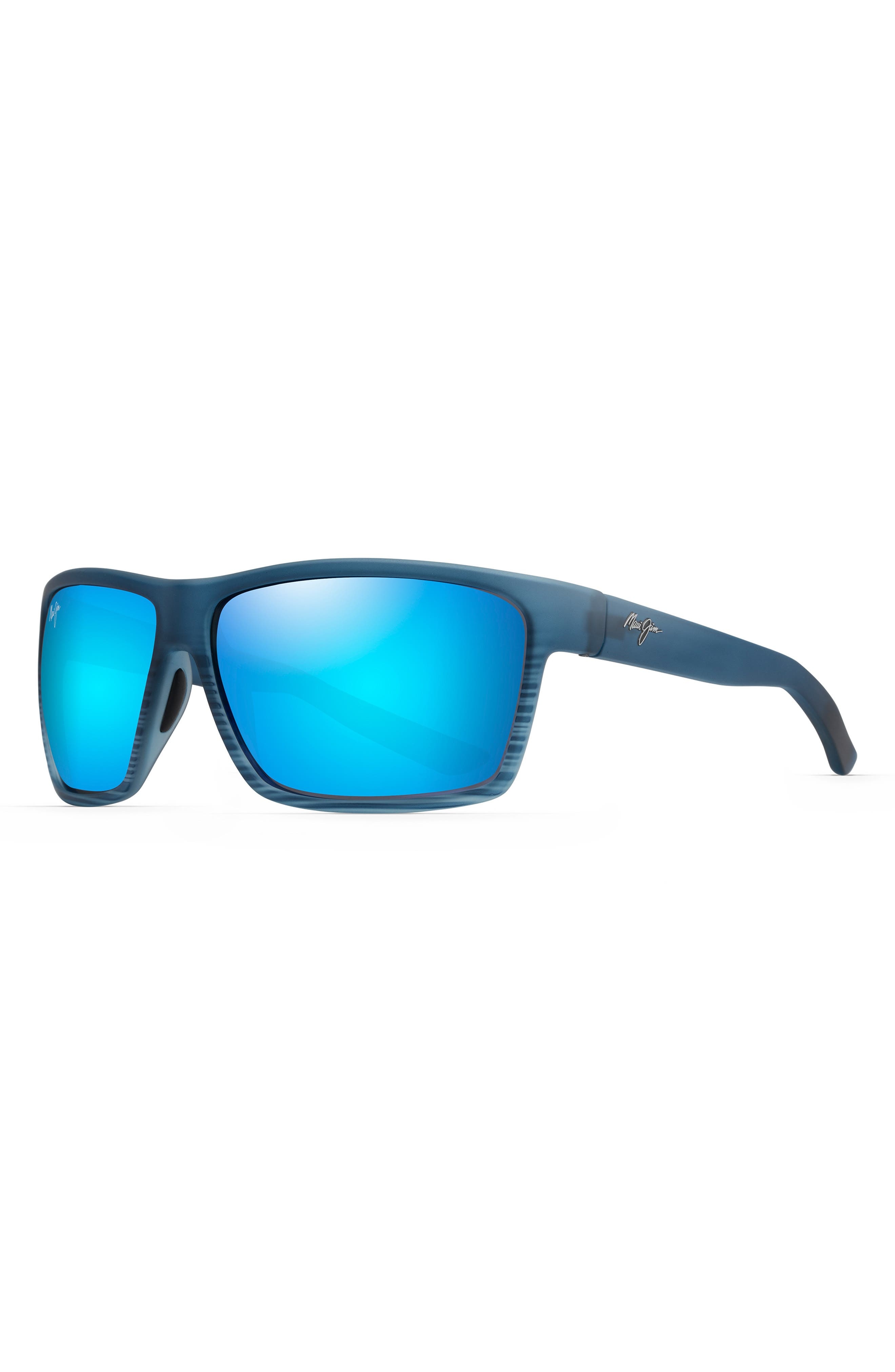 Maui Jim Alenuihaha 64mm Polarized Sport Sunglasses in Blue Black Stripe/Blue Hawaii at Nordstrom - 2