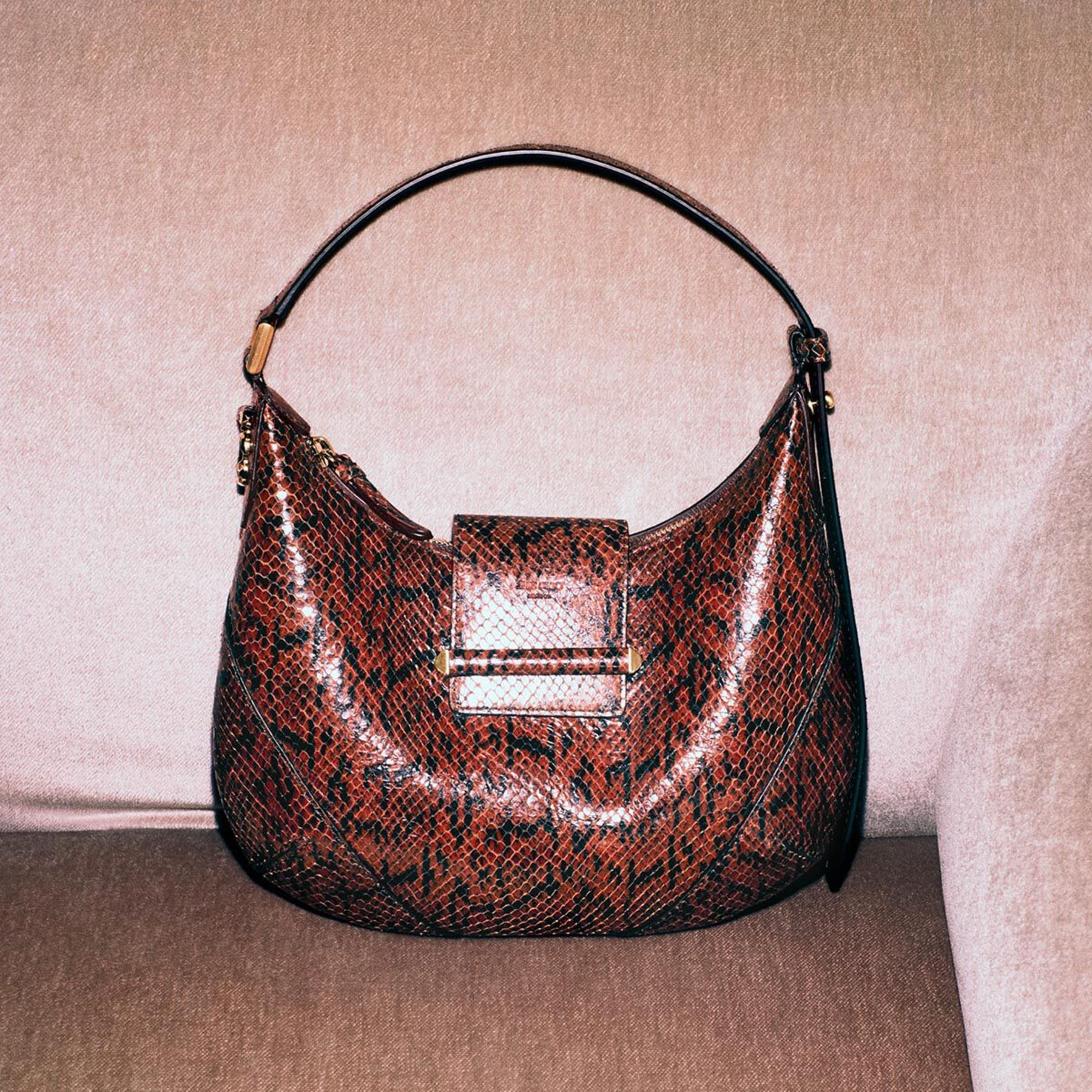 Bar Hobo S
Cognac Kigali Snake Printed Leather Shoulder Bag - 7