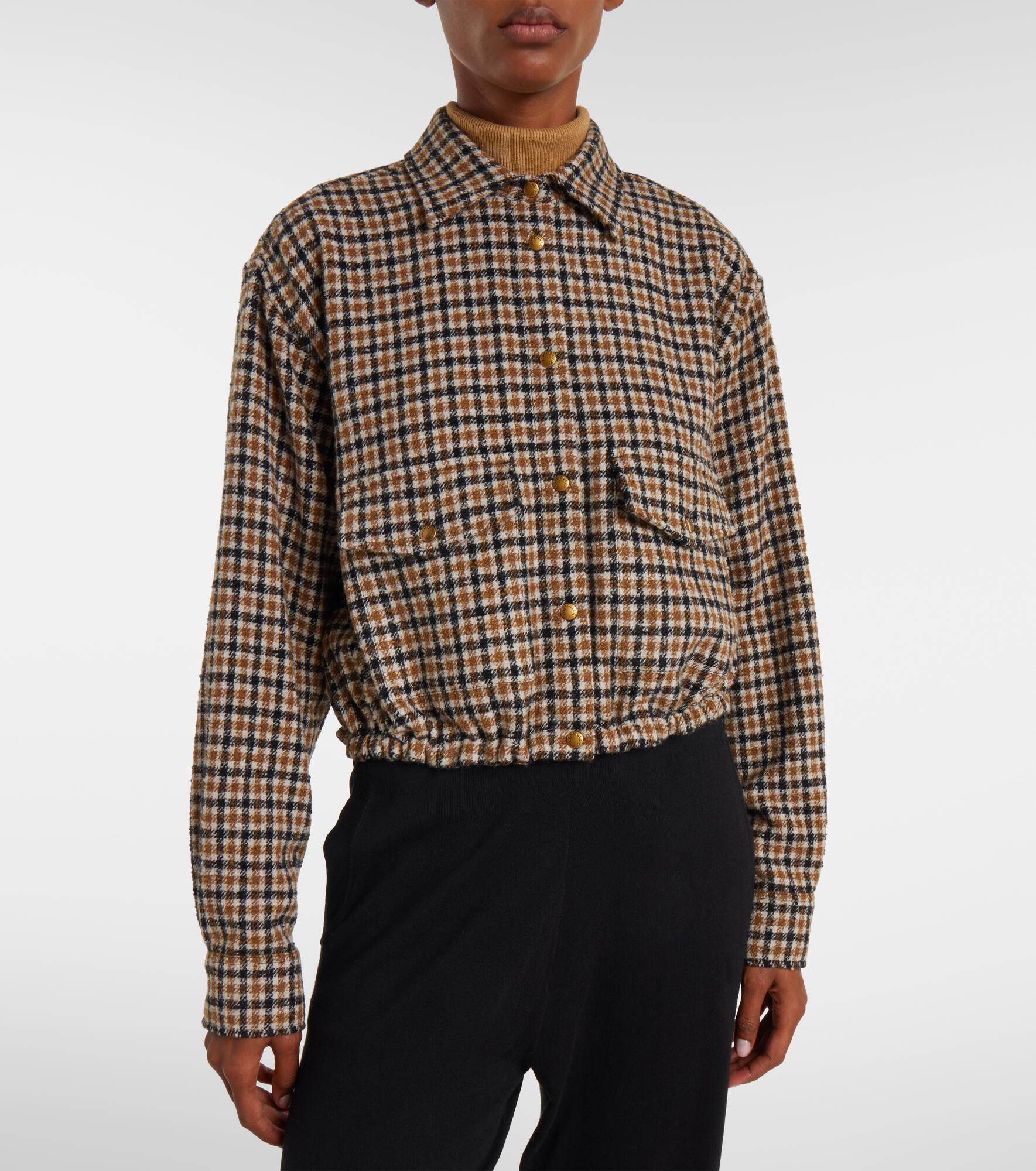 Checked cropped wool-blend shirt - 7