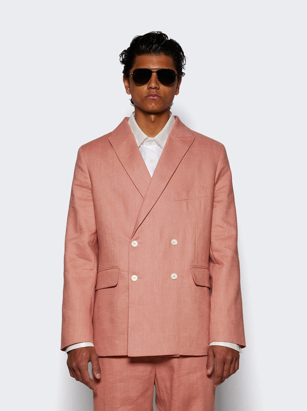 Lightweight Double-breasted Suit Jacket Pink - 2