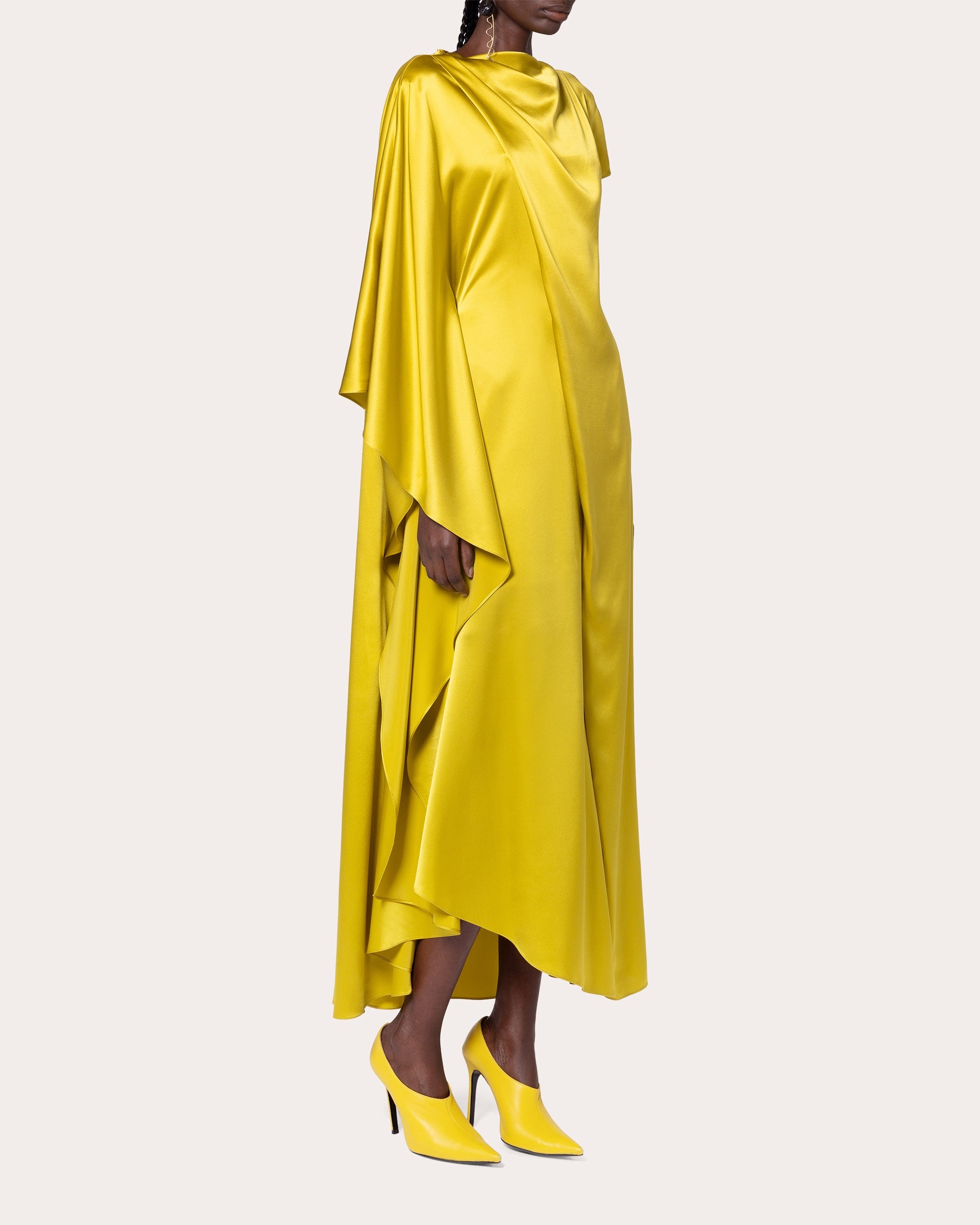 Hiba Silk Asymmetric Cape Midi Dress - 3