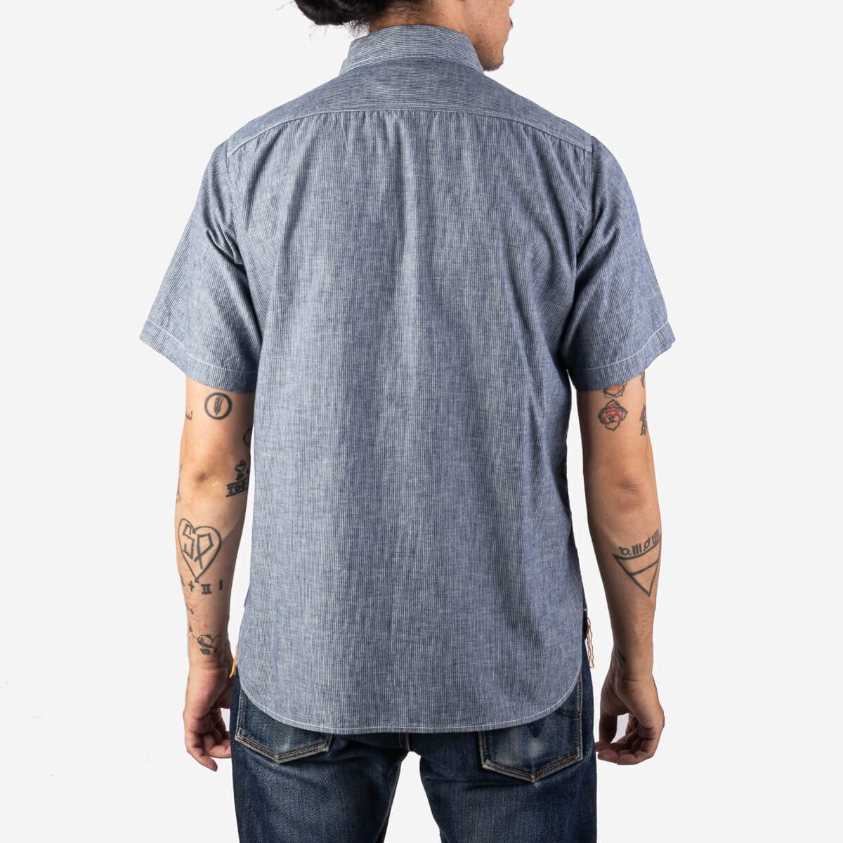 IHSH-285-PIN 5.5oz Selvedge Pinstripe Chambray Short Sleeve Work Shirt - Indigo - 3