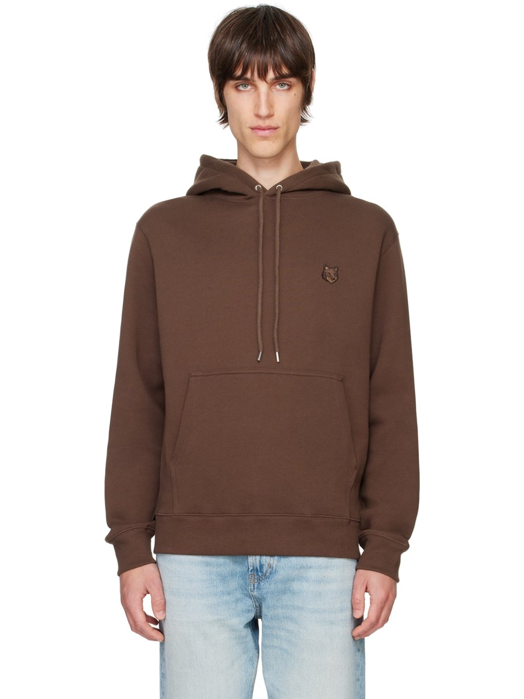Brown Bold Fox Head Patch Hoodie - 1