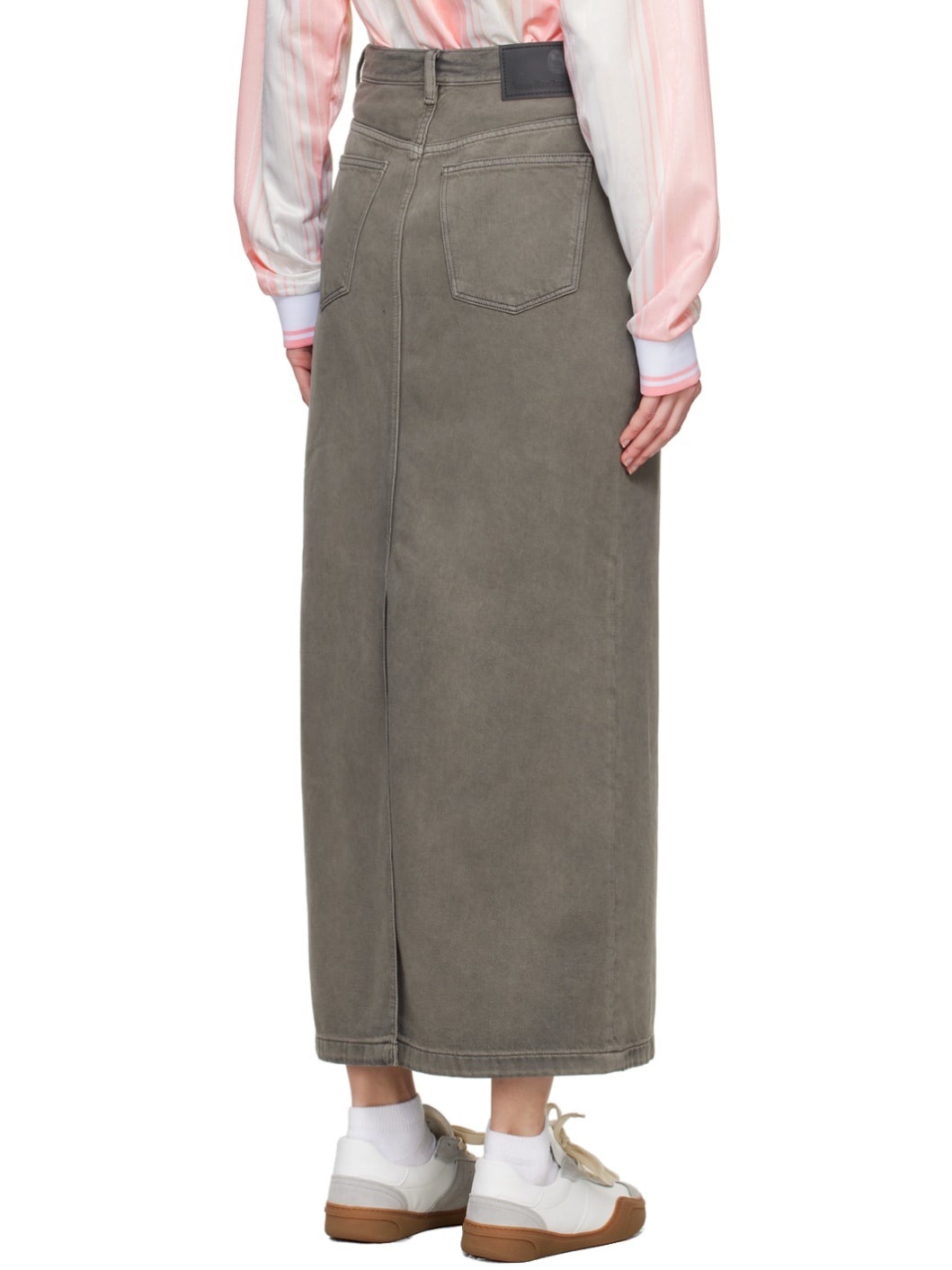 Gray Faded Denim Maxi Skirt - 3