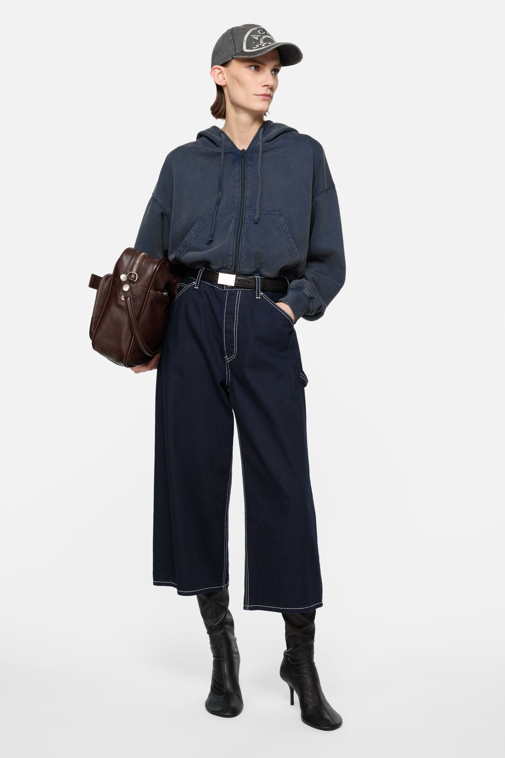 Hooded zipper sweater - Navy blue - 1
