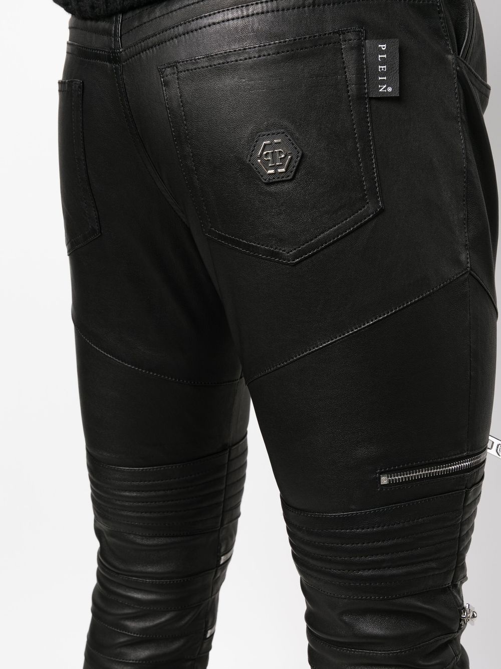 zippered leather biker trousers - 5