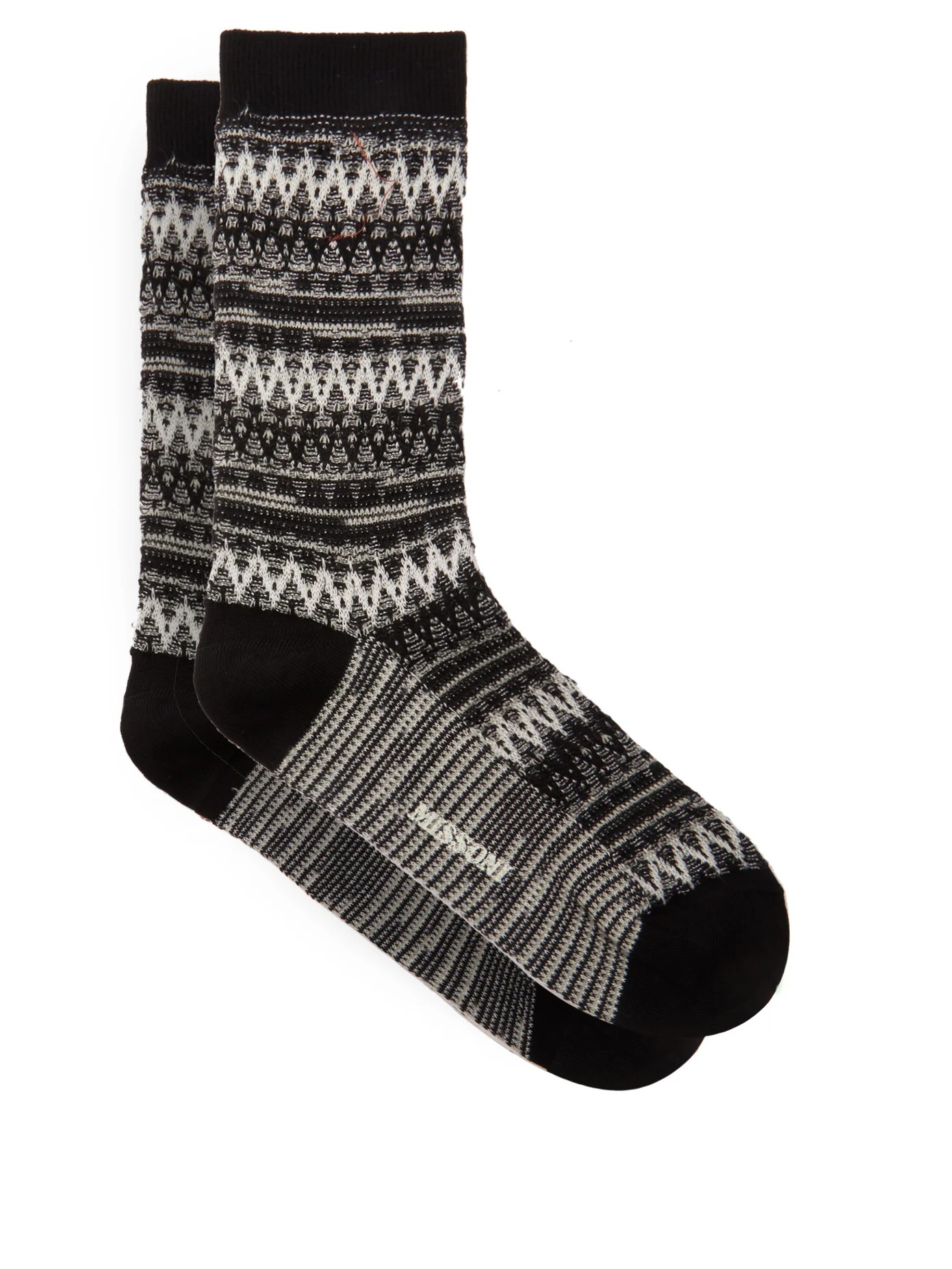 Space-dyed zigzag-striped cotton- blend socks - 1