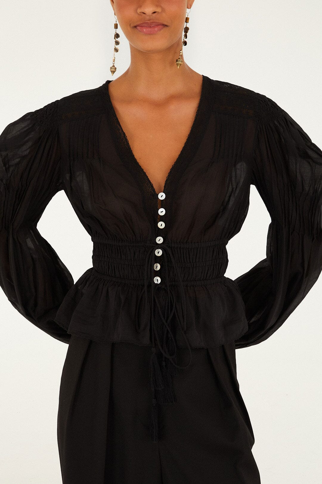 Black Long Sleeve Blouse - 2