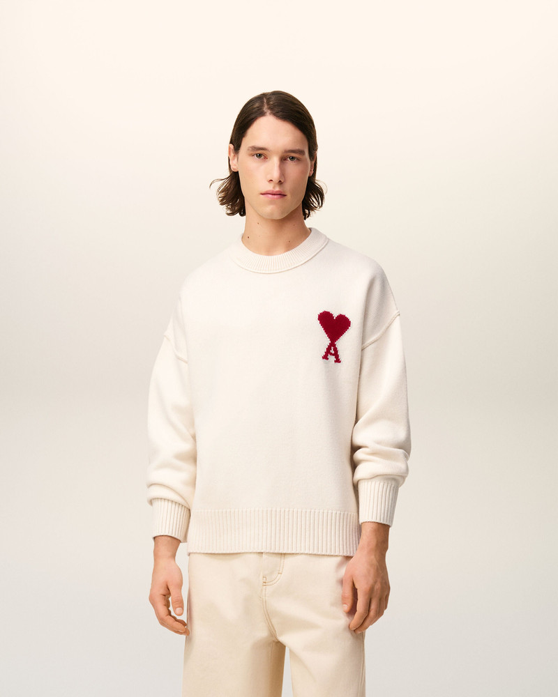 AMI Paris WHITE WOOL AMI DE COEUR CREWNECK SWEATER outlook
