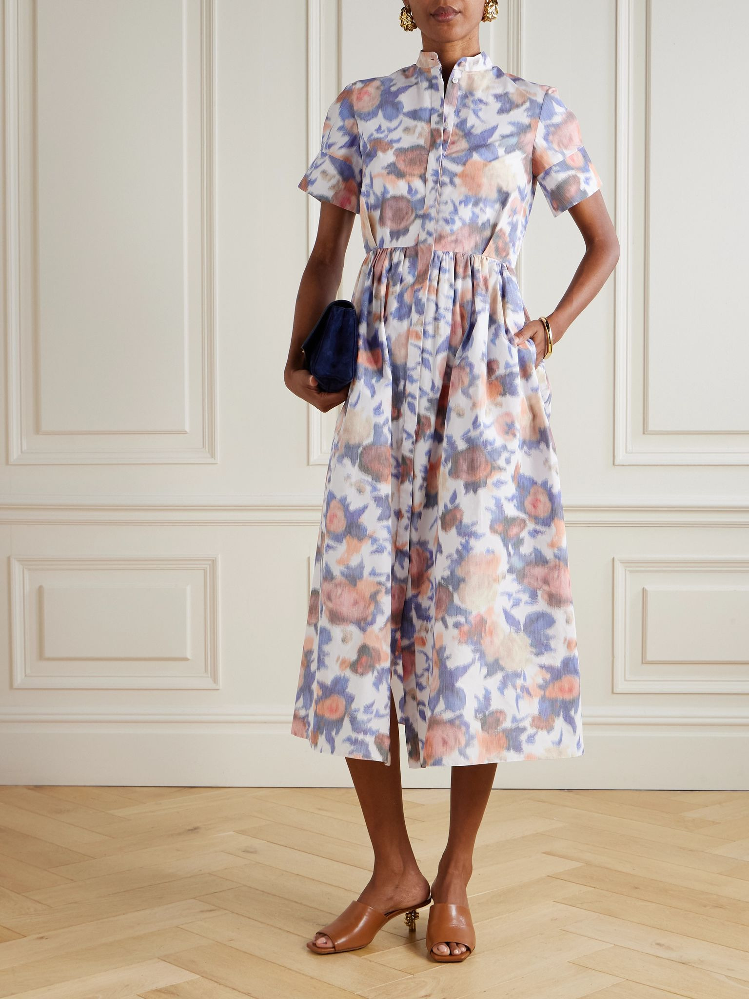 Floral-print cotton-blend taffeta midi dress Multi - 2