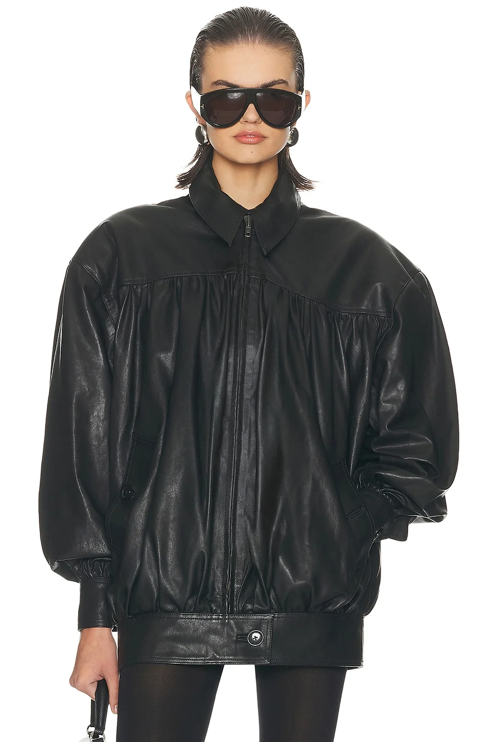 The Shirred Oversized Leather Jacket - 1