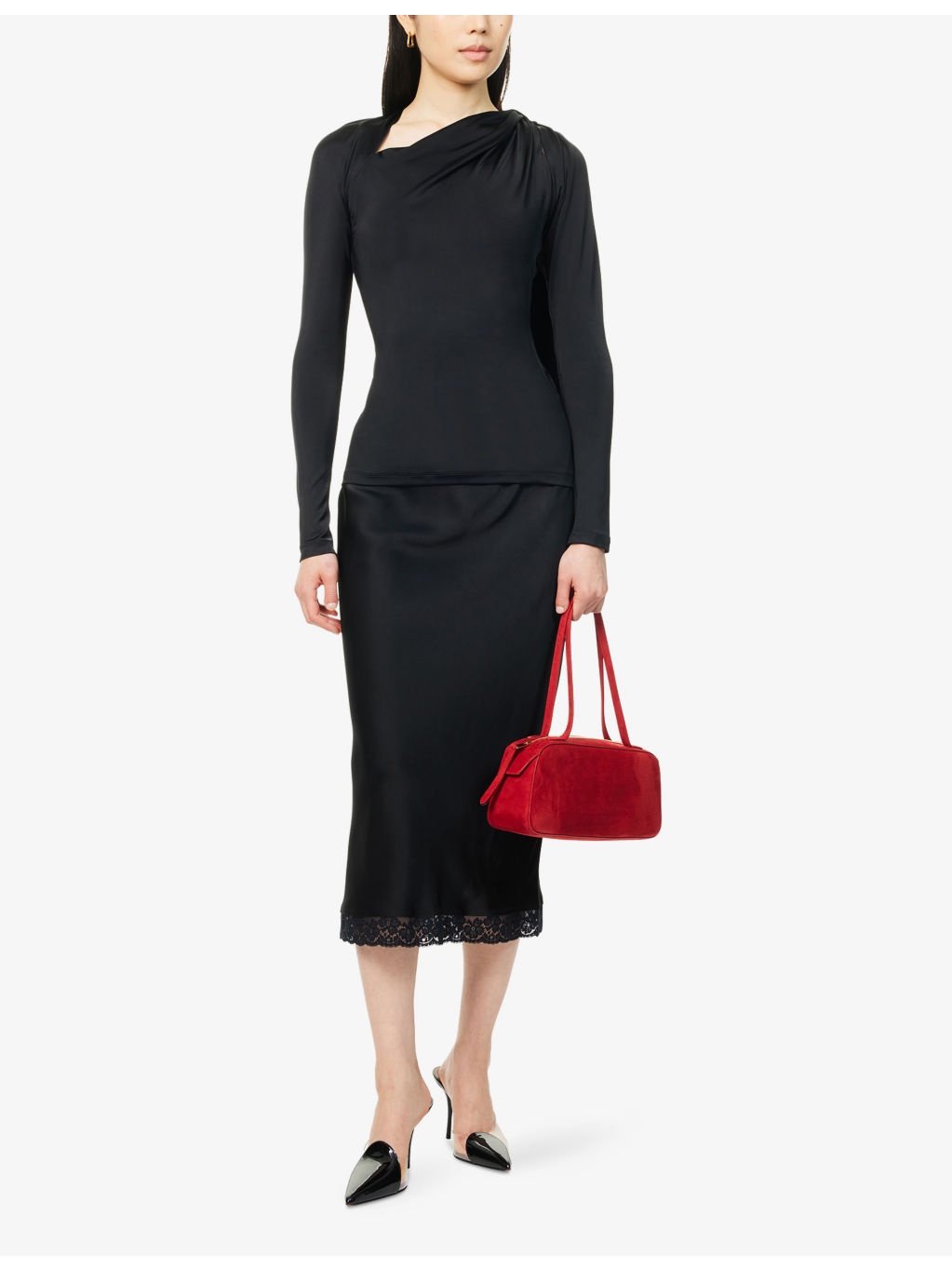 Lace High-Waist Woven Midi Skirt - 2