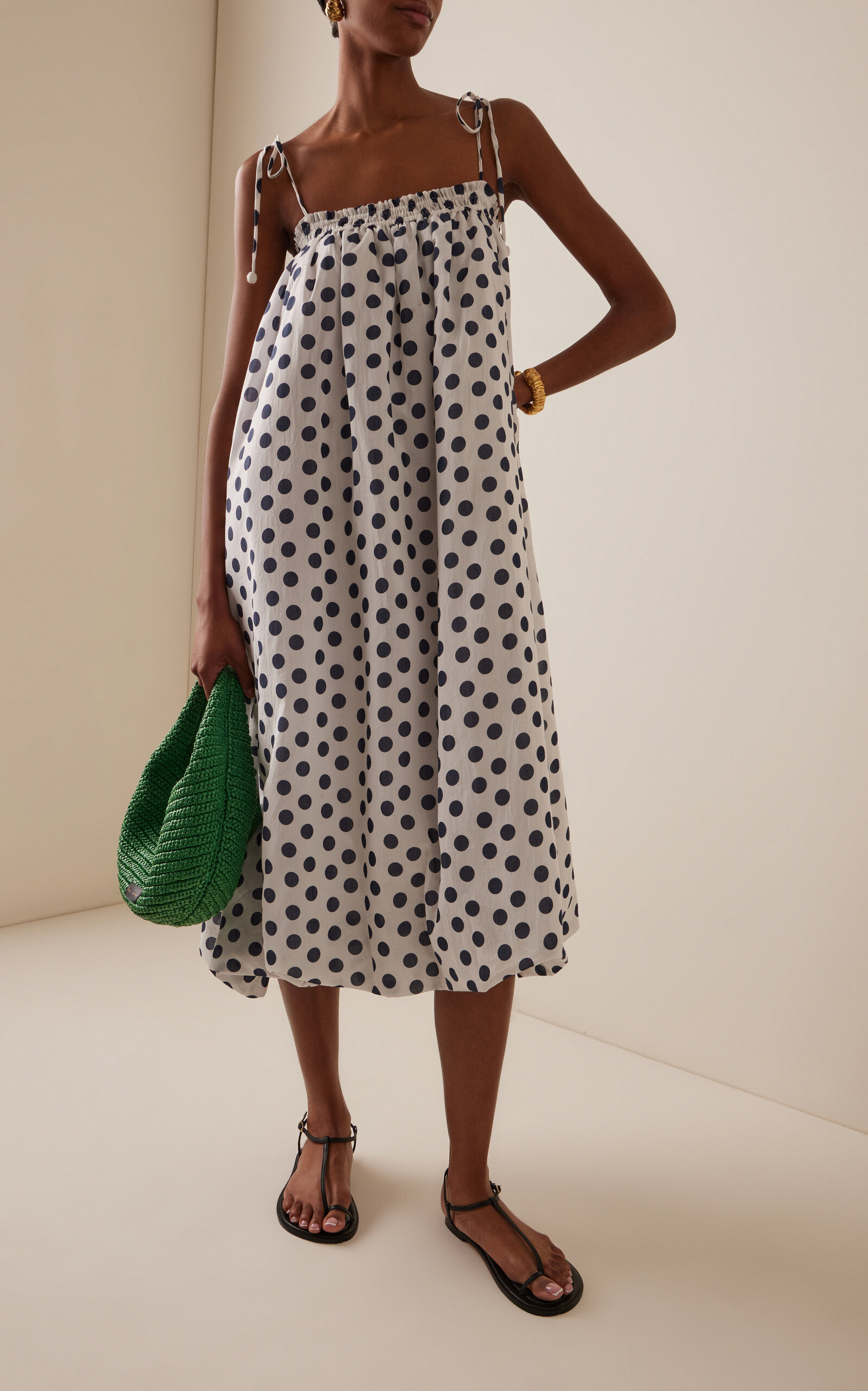 Paulina Polka-Dot Cotton Midi Bubble Coverup Dress black/white - 2
