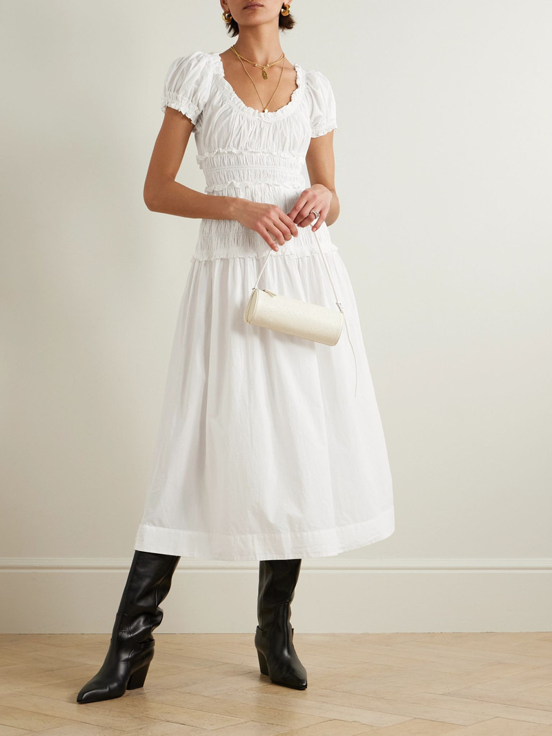 DÔEN Leanne shirred organic cotton-voile midi dress White outlook