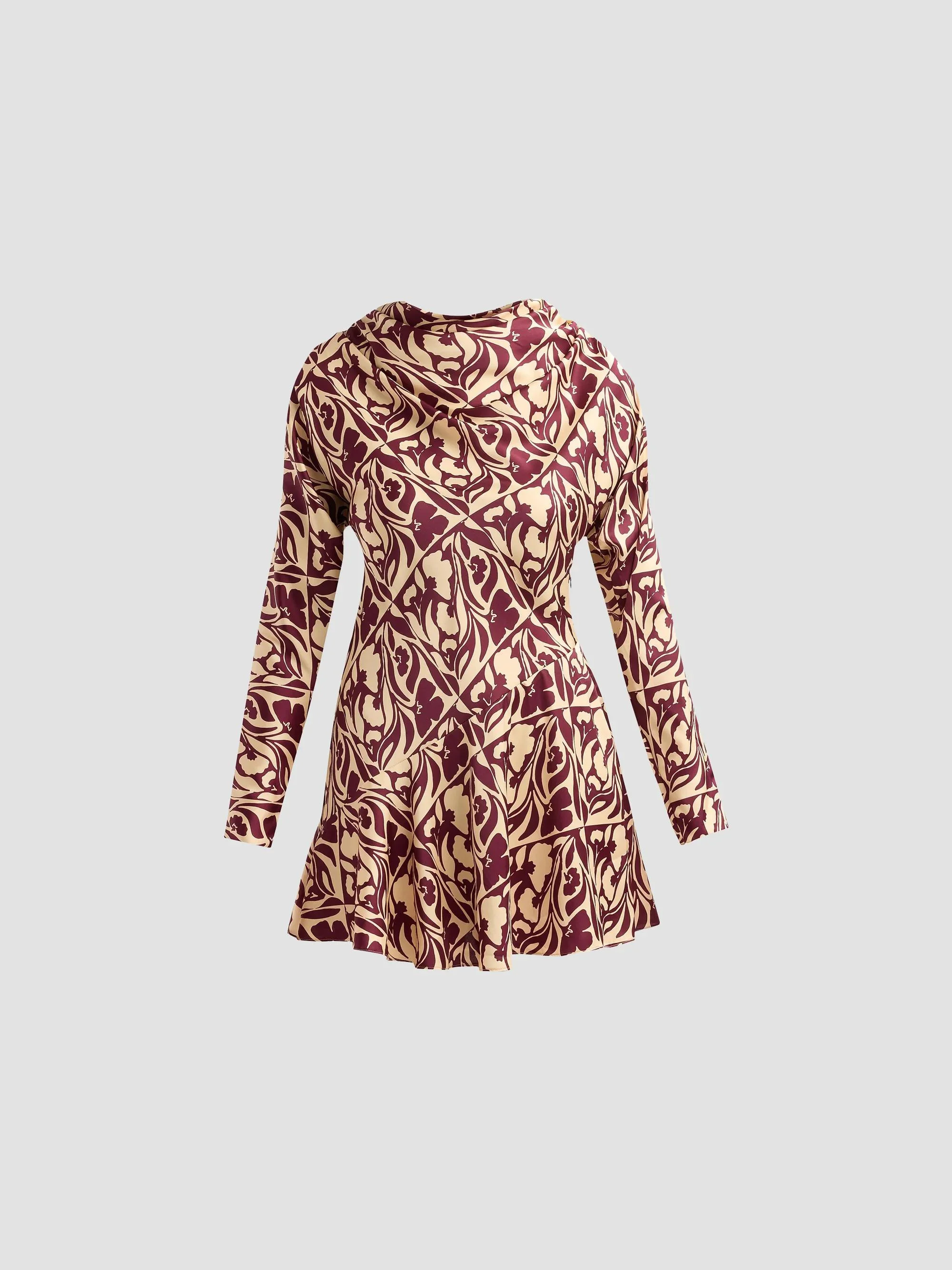 Women's Sage Printed Mini Dress - Tiled Flora Satin - 1