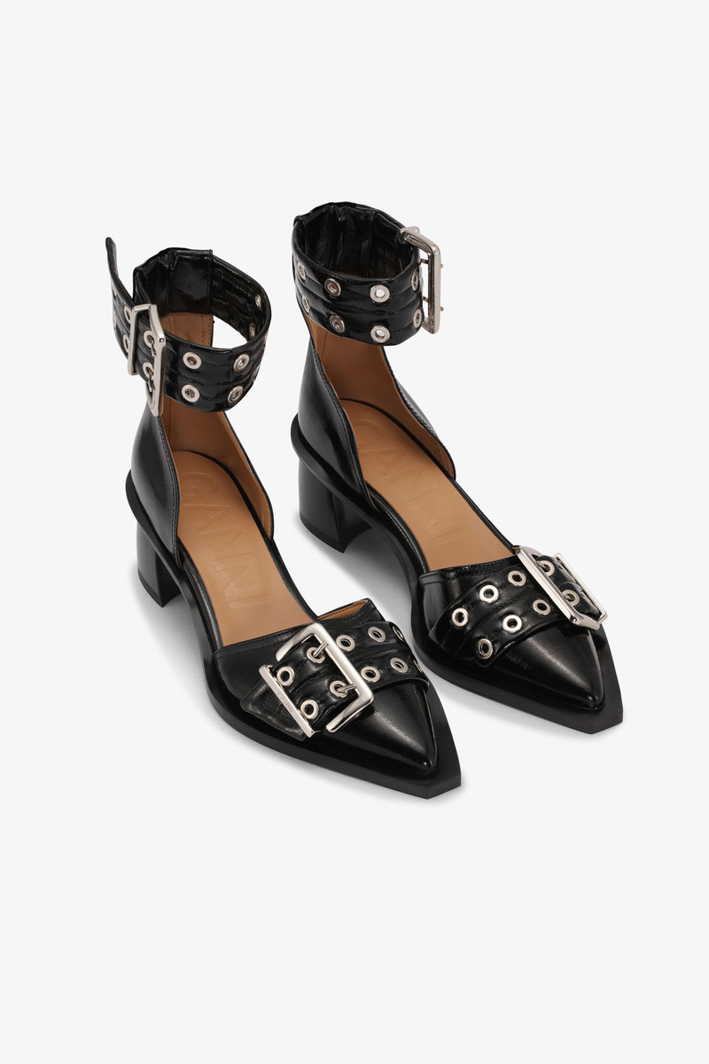GANNI BLACK CHUNKY BUCKLE OPEN CUT PUMPS outlook