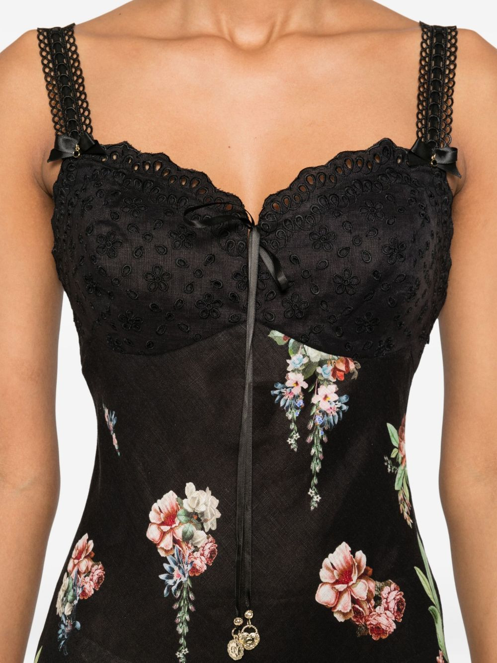 lace-trimmed floral-print midi dress - 5