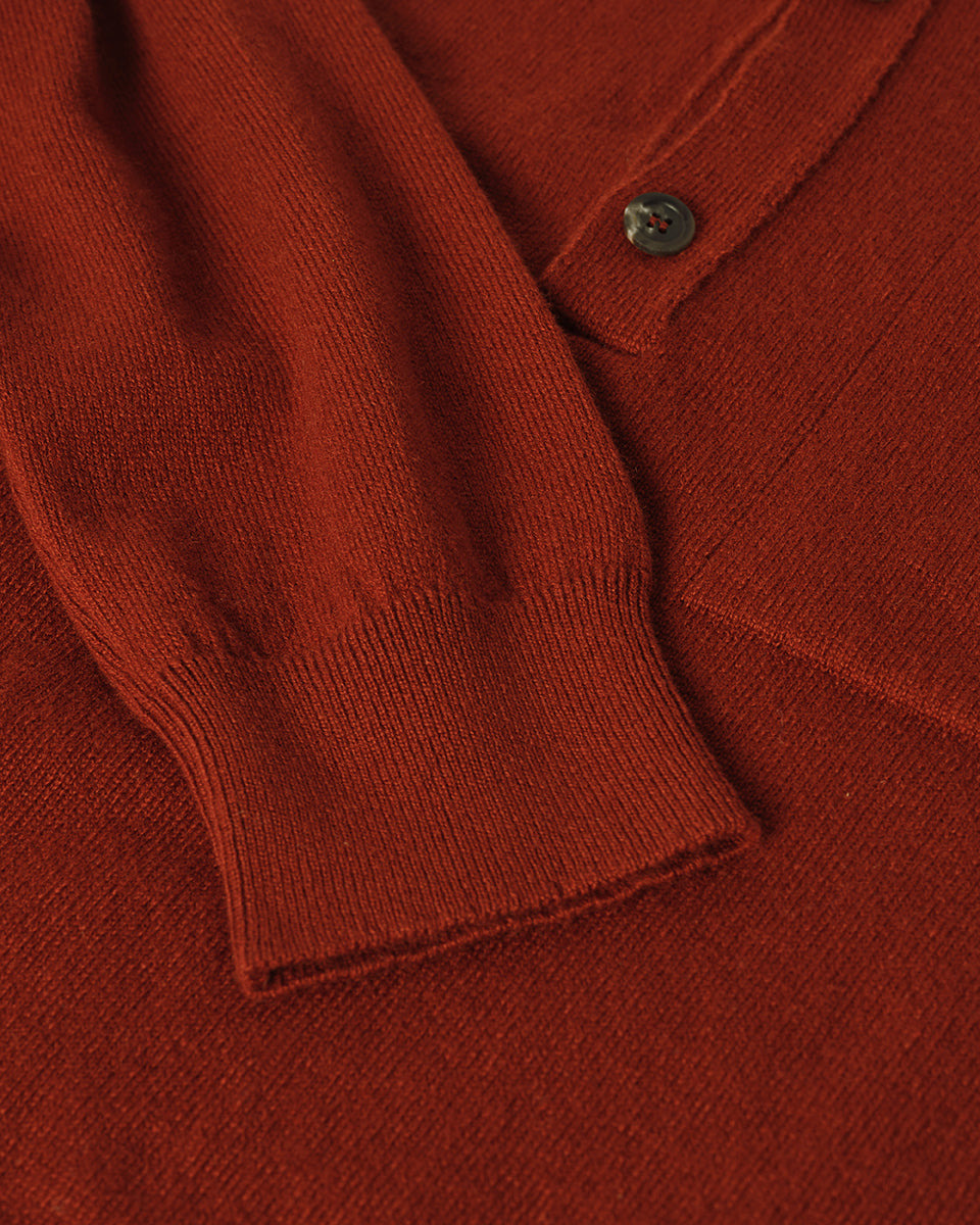 Cashmere Long Sleeve Red Polo Shirt - 6