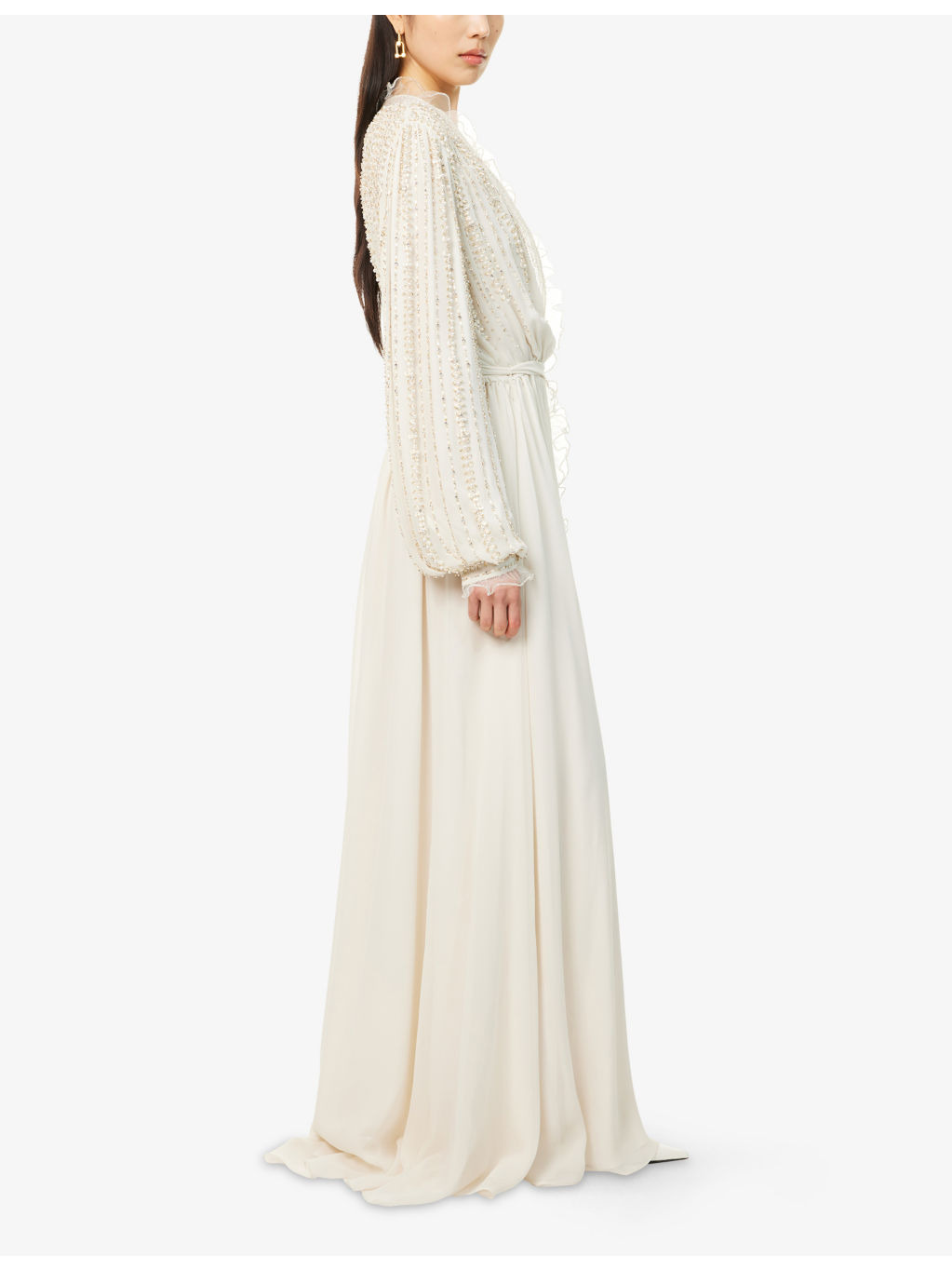 Embroidered Long-Sleeve Silk Gown - 3