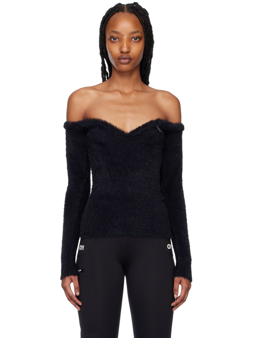 Black Off-The-Shoulder Sweater - 1
