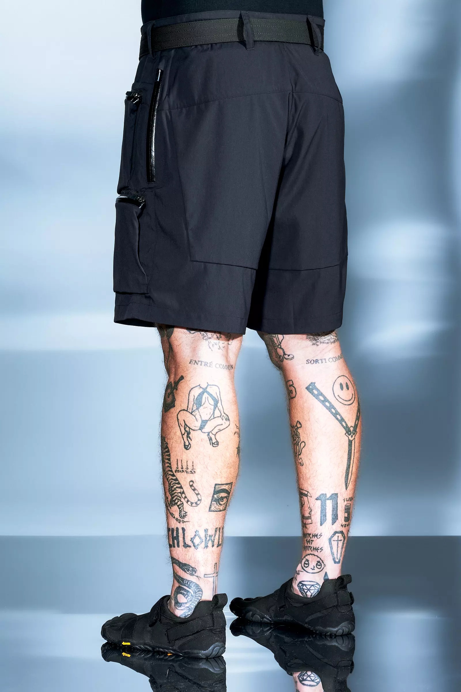 SP38-M Nylon Stretch Cargo Short Pant BLACK - 10